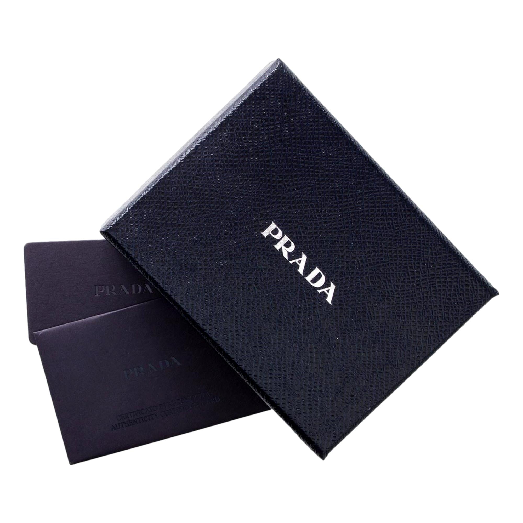 Prada Caramel Saffiano Leather Silver Triangle Logo Bifold Card Holder Wallet