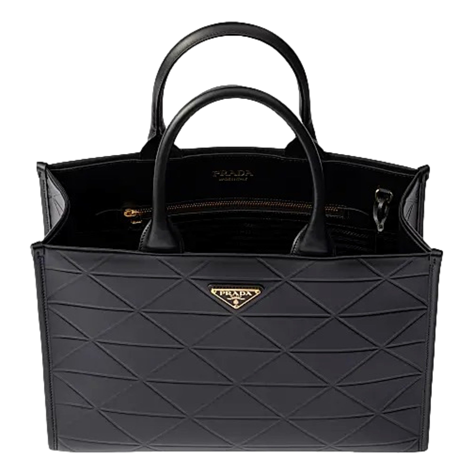 Prada Symbole Soft Calfskin Leather Nero Black Triangle Quilted Tote Bag