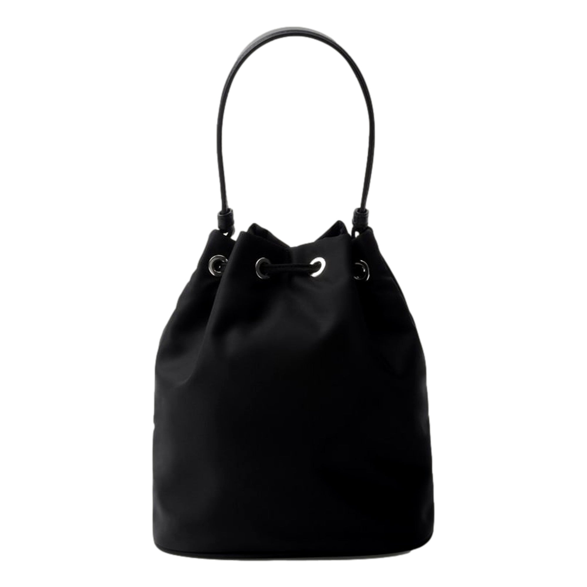 Prada Re-Nylon Mini Drawstring Bucket Bag Black Beaded Embroidered