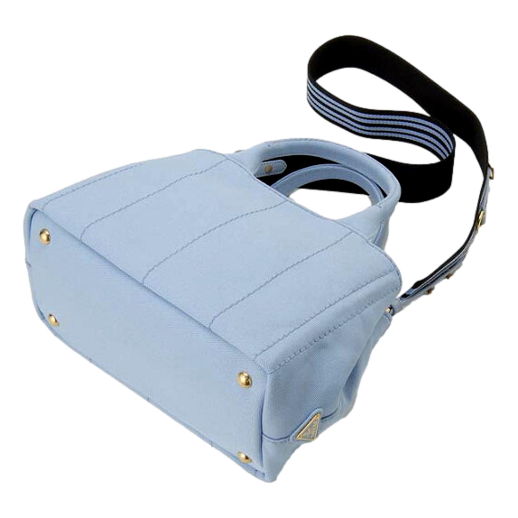 Prada Canapa 2Way Celeste Canvas Denim Blue Black Tote Bag
