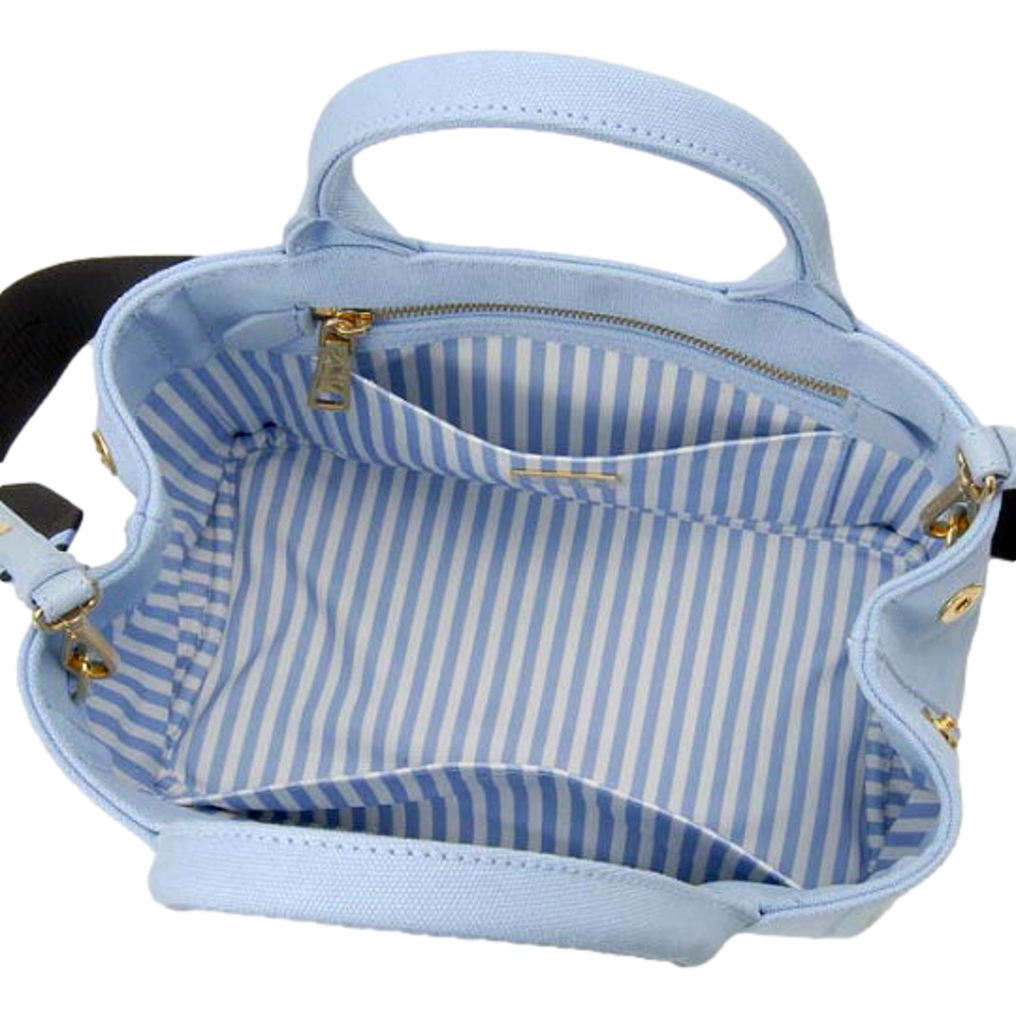 Prada Canapa 2Way Celeste Canvas Denim Blue Black Tote Bag