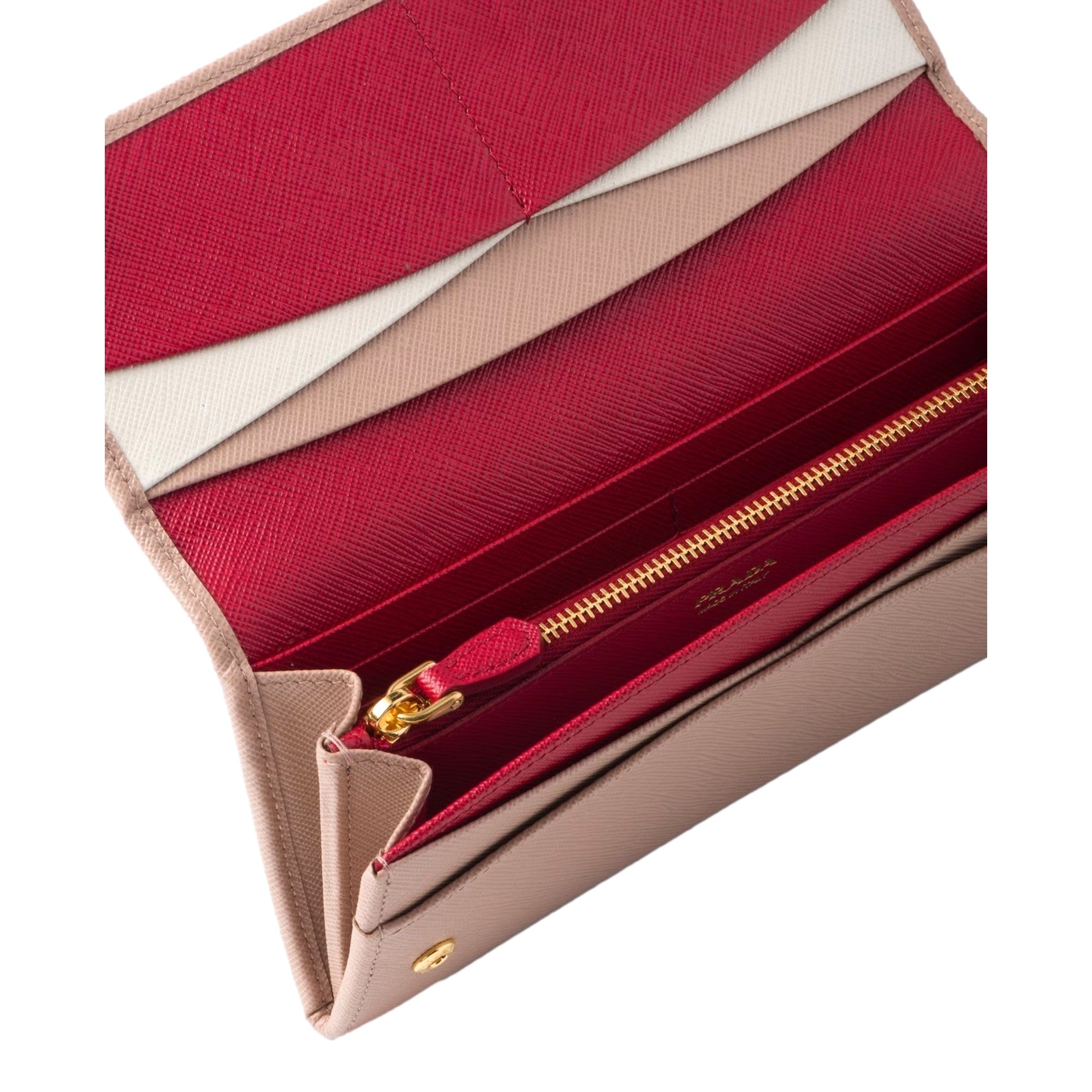 Prada Saffiano Leather Sand Beige Rosso Red Multicolor Long Wallet with Zipper