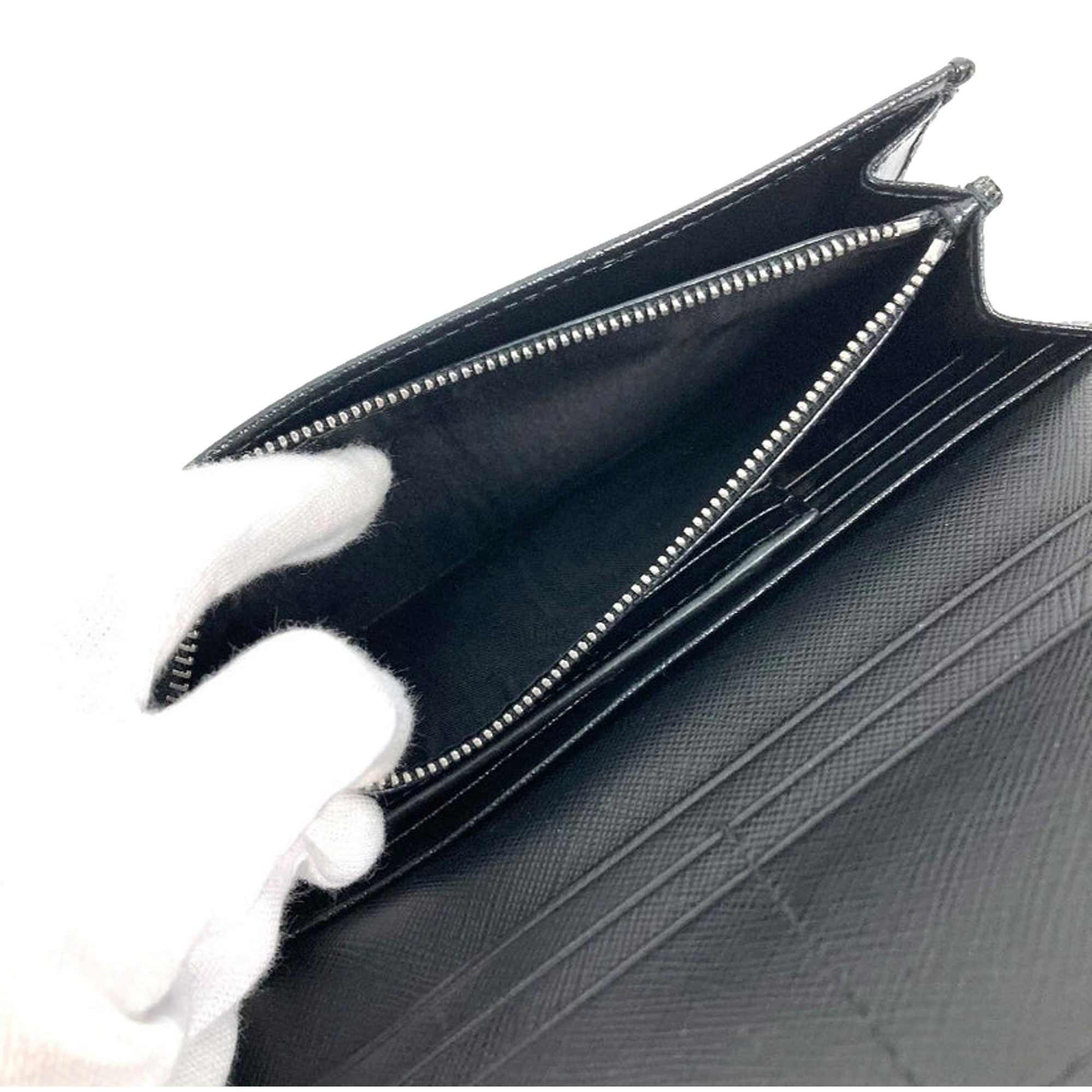 Prada Tessuto Nero Black Continental Flap Black Wallet Silver Triangle Logo