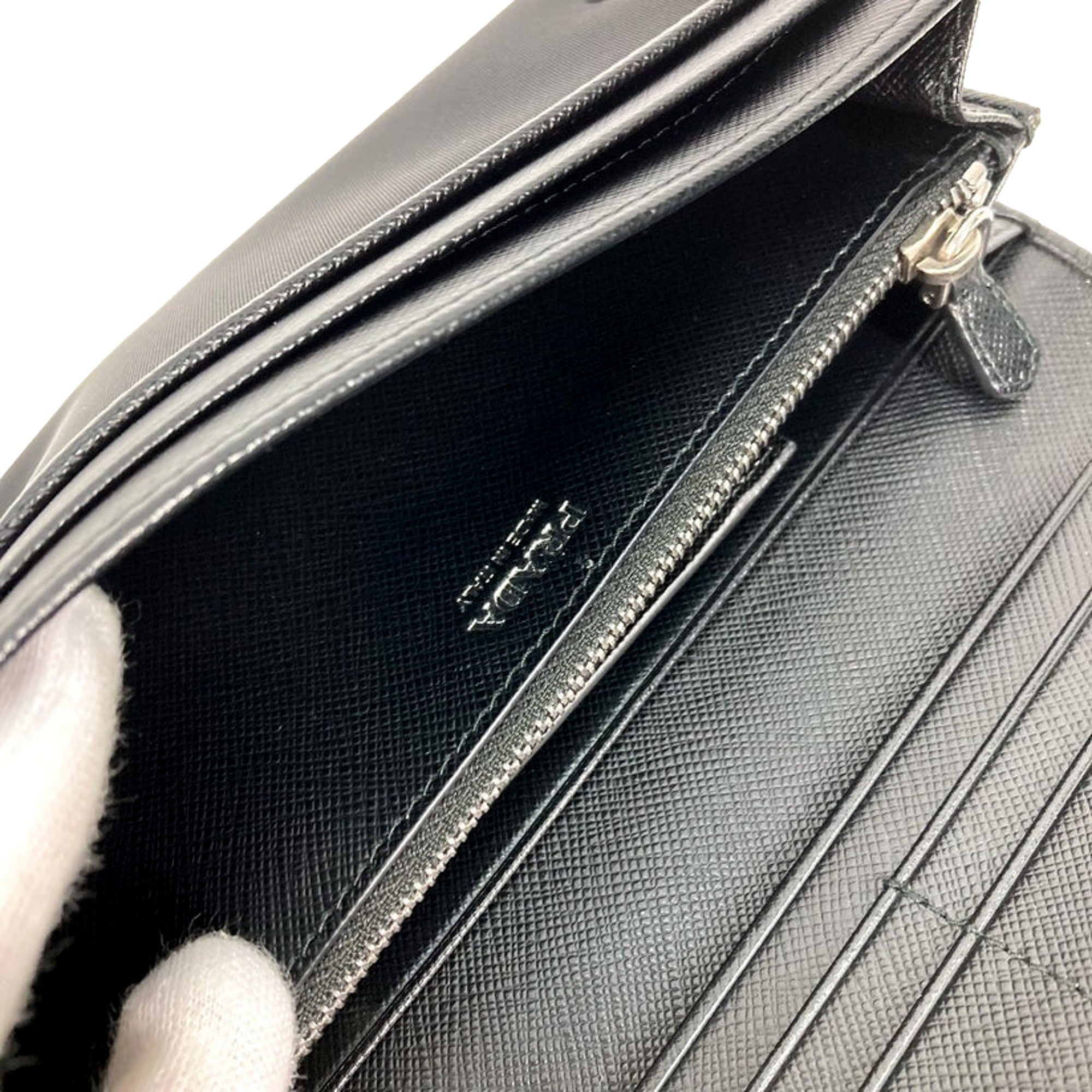 Prada Tessuto Nero Black Continental Flap Black Wallet Silver Triangle Logo