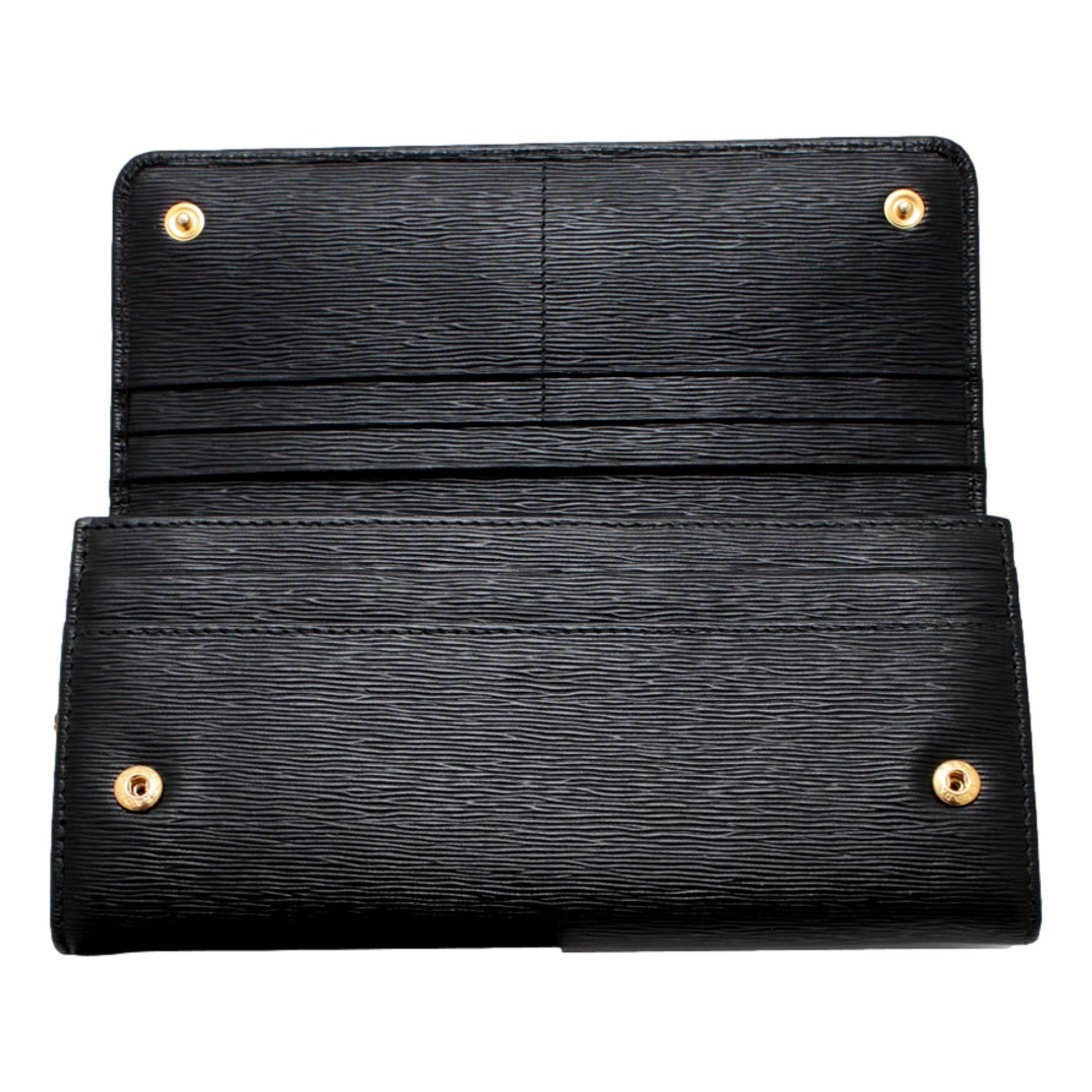 Prada Vitello Move Nero Black Leather Continental Long Wallet Gold Triangle Logo