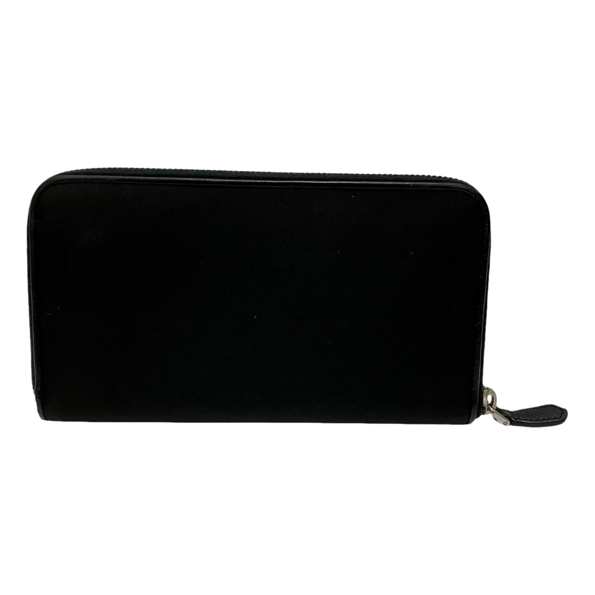 Prada Tessuto Nylon Nero Black Zip Around Wallet Silver Triangle Logo