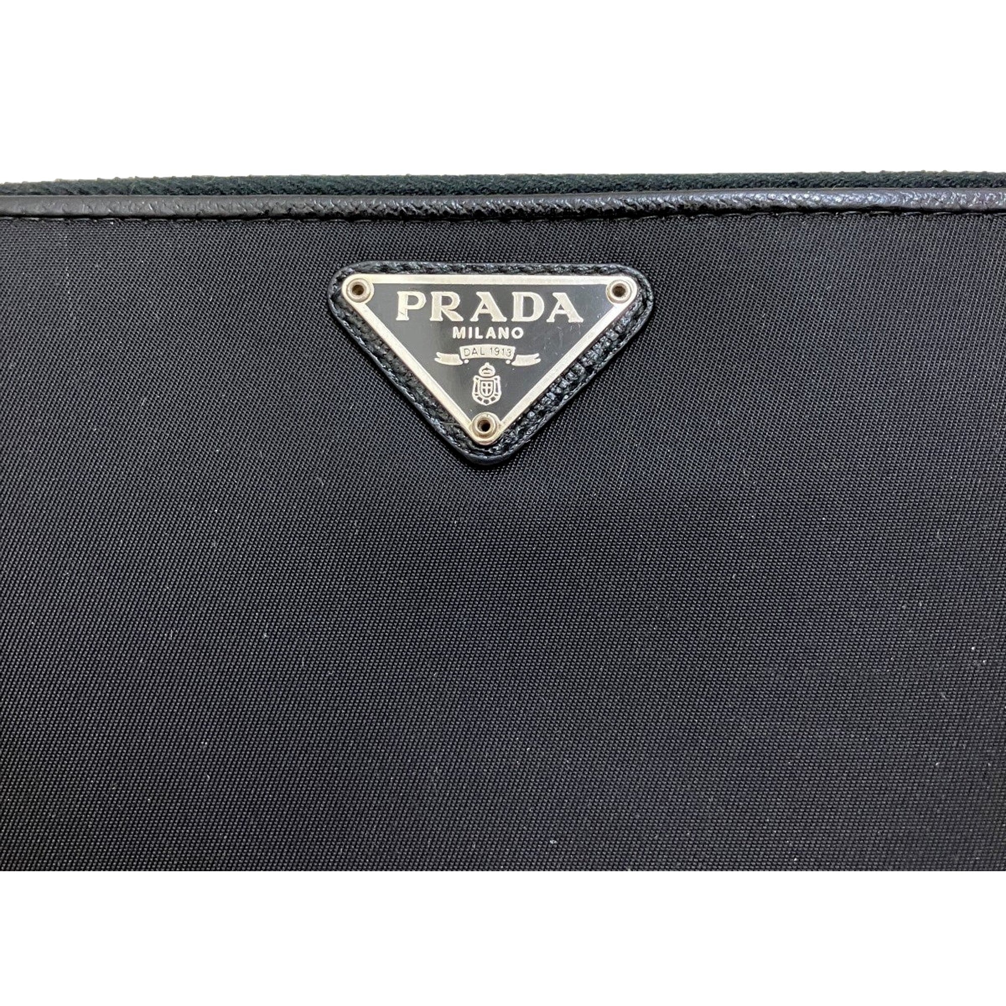 Prada Tessuto Nylon Nero Black Zip Around Wallet Silver Triangle Logo