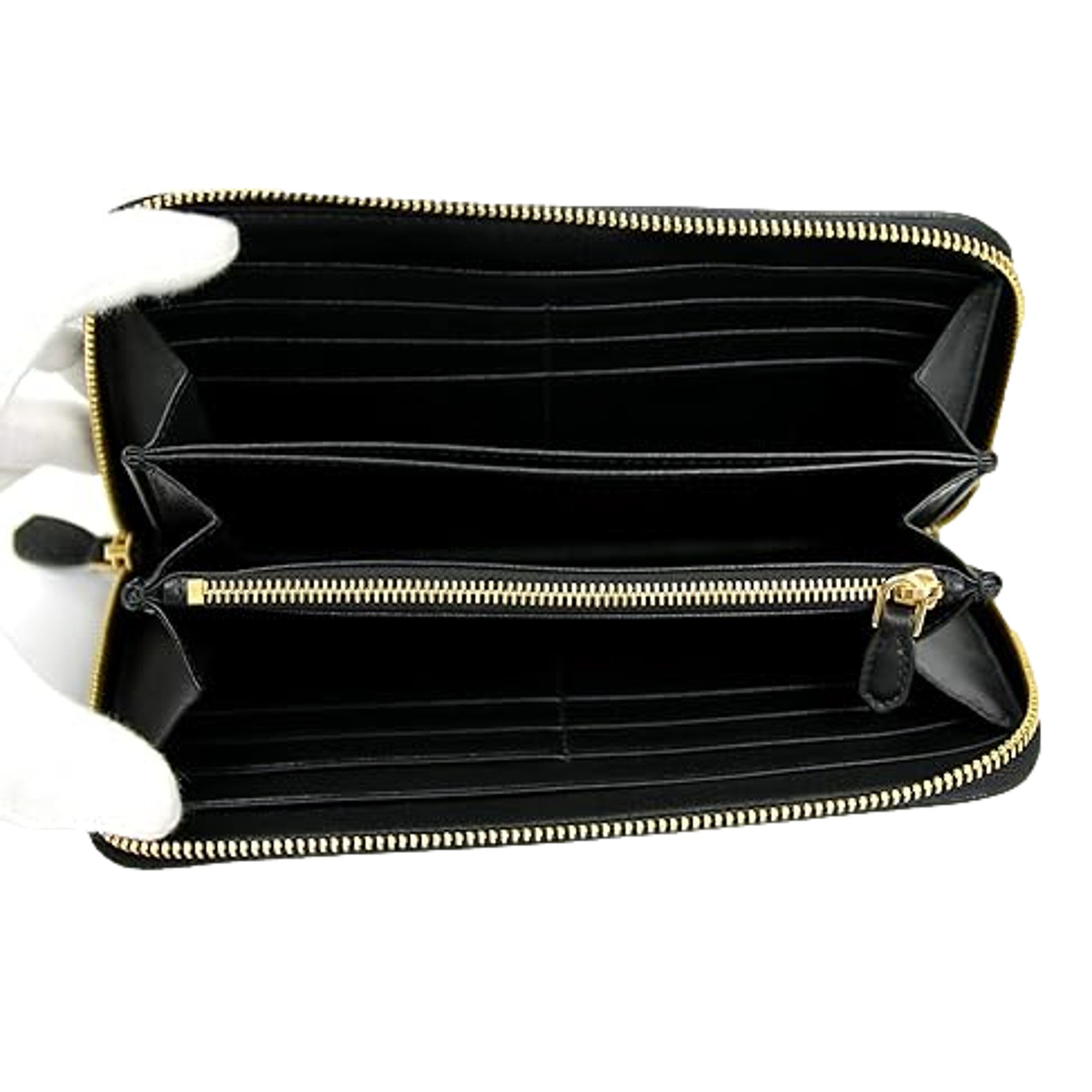 Prada Vitello Move Nero Black Leather Zip Around Long Wallet Gold Triangle Logo