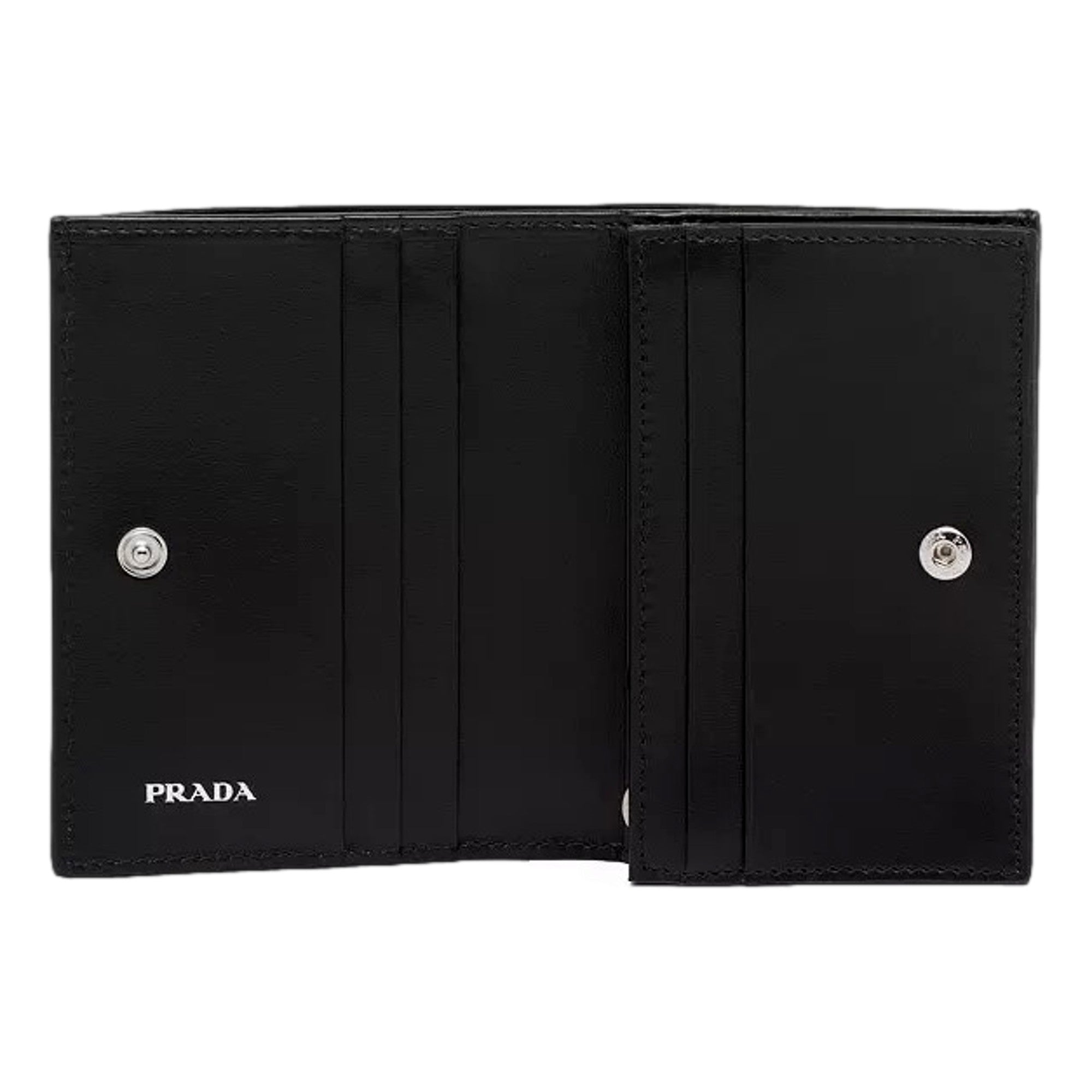 Prada Nero Black Vitello Daino Silver Triangle Logo Wallet Zipper Coin Pouch