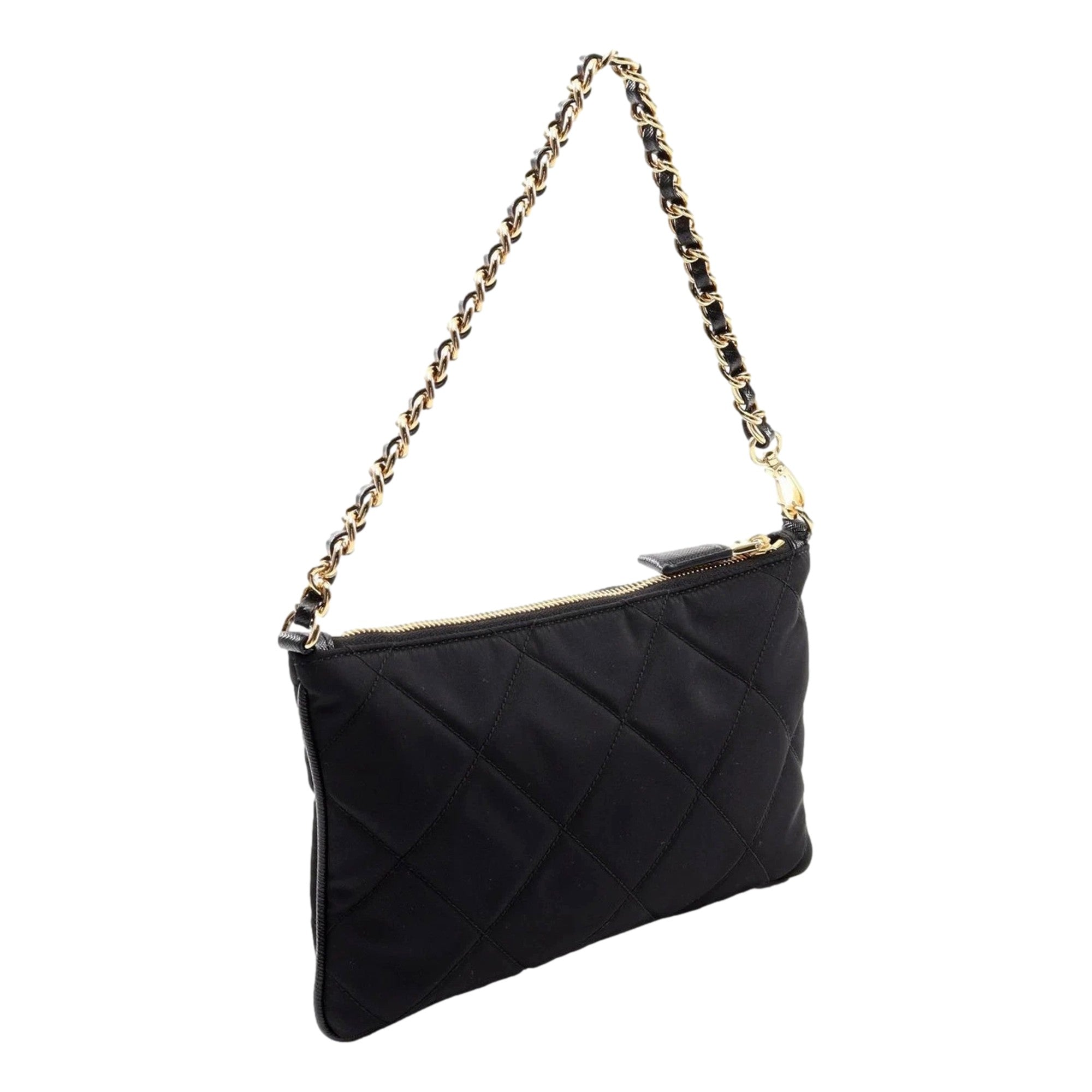 Prada Re-Edition 1995 Black Gold Chaîne Re-Nylon Pouch Handbag