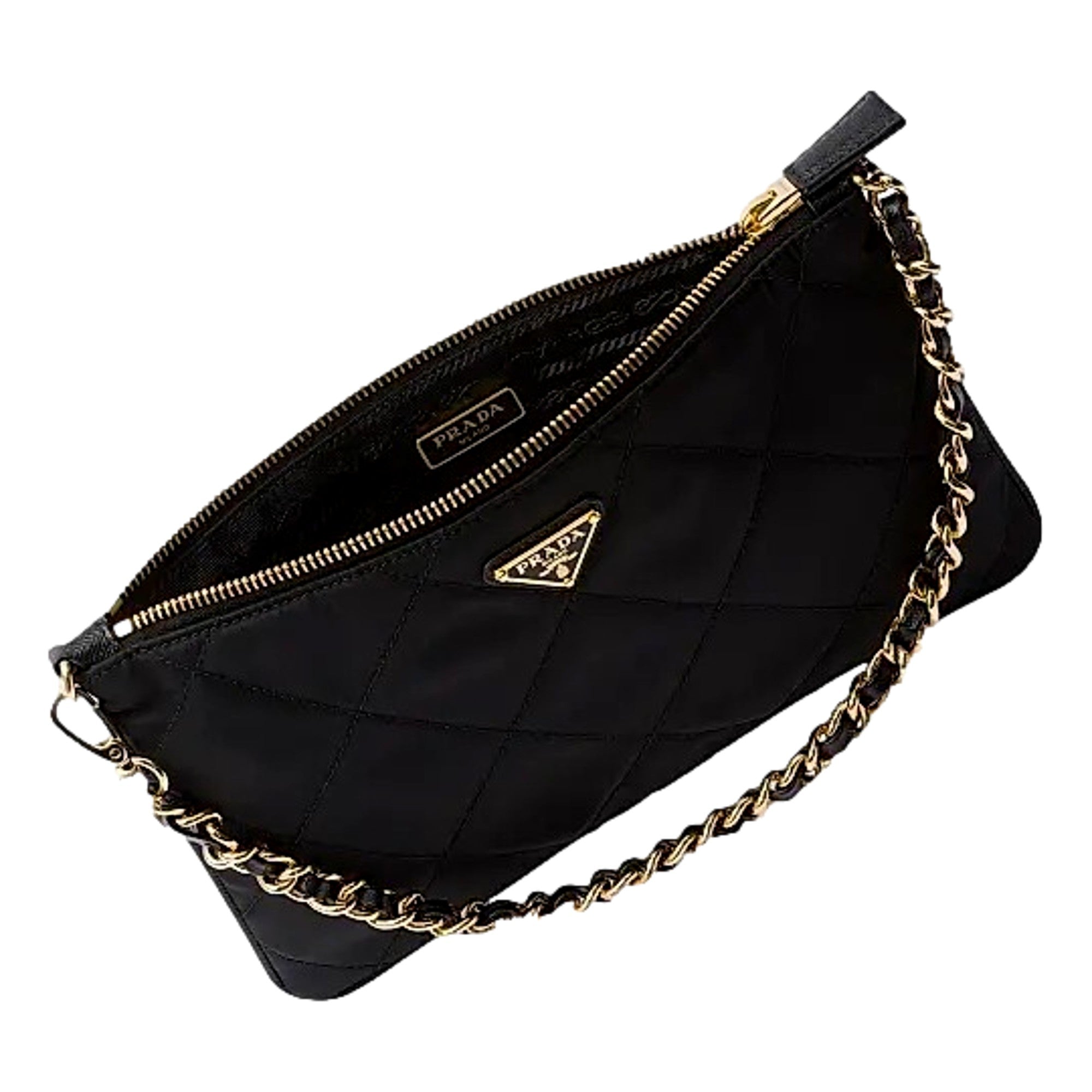 Prada Re-Edition 1995 Black Gold Chaîne Re-Nylon Pouch Handbag