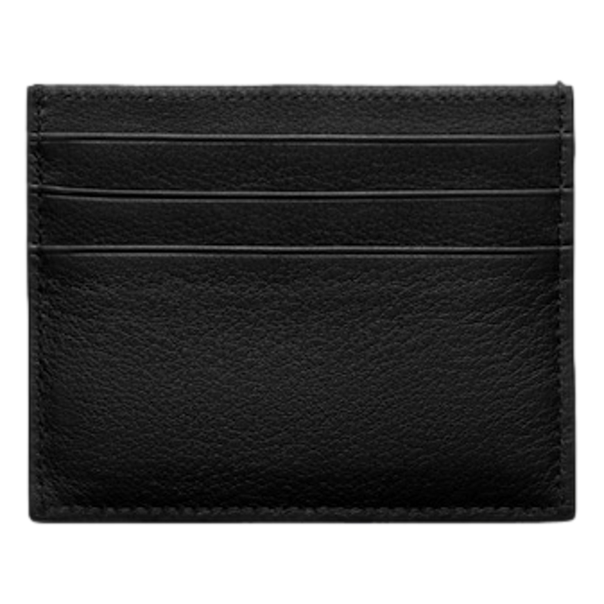 Prada Black Soft Grain Leather Gold Embossed Logo Card Holder Wallet