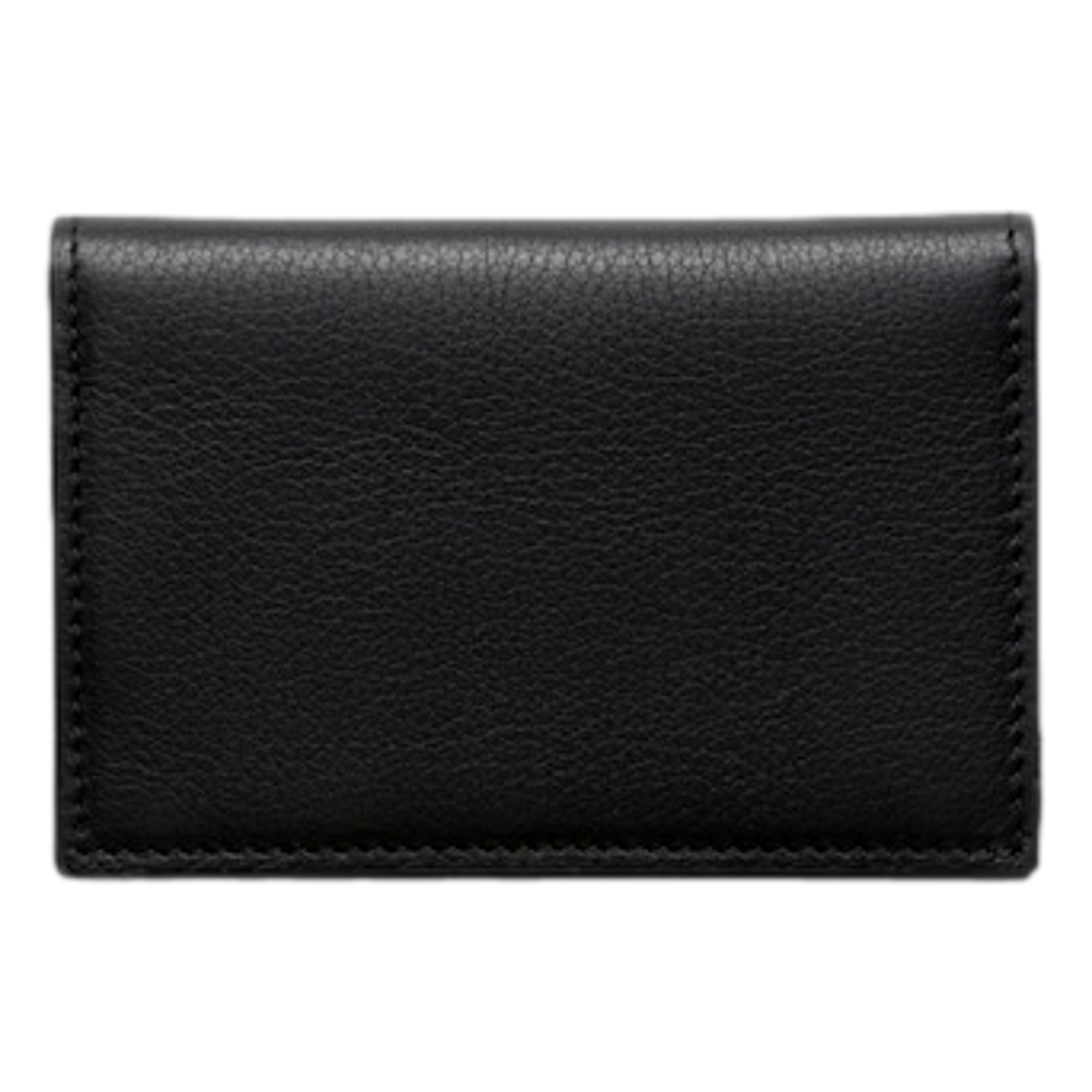 Prada Black Soft Grain Leather Gold Embossed Logo Folding Card Holder Wallet