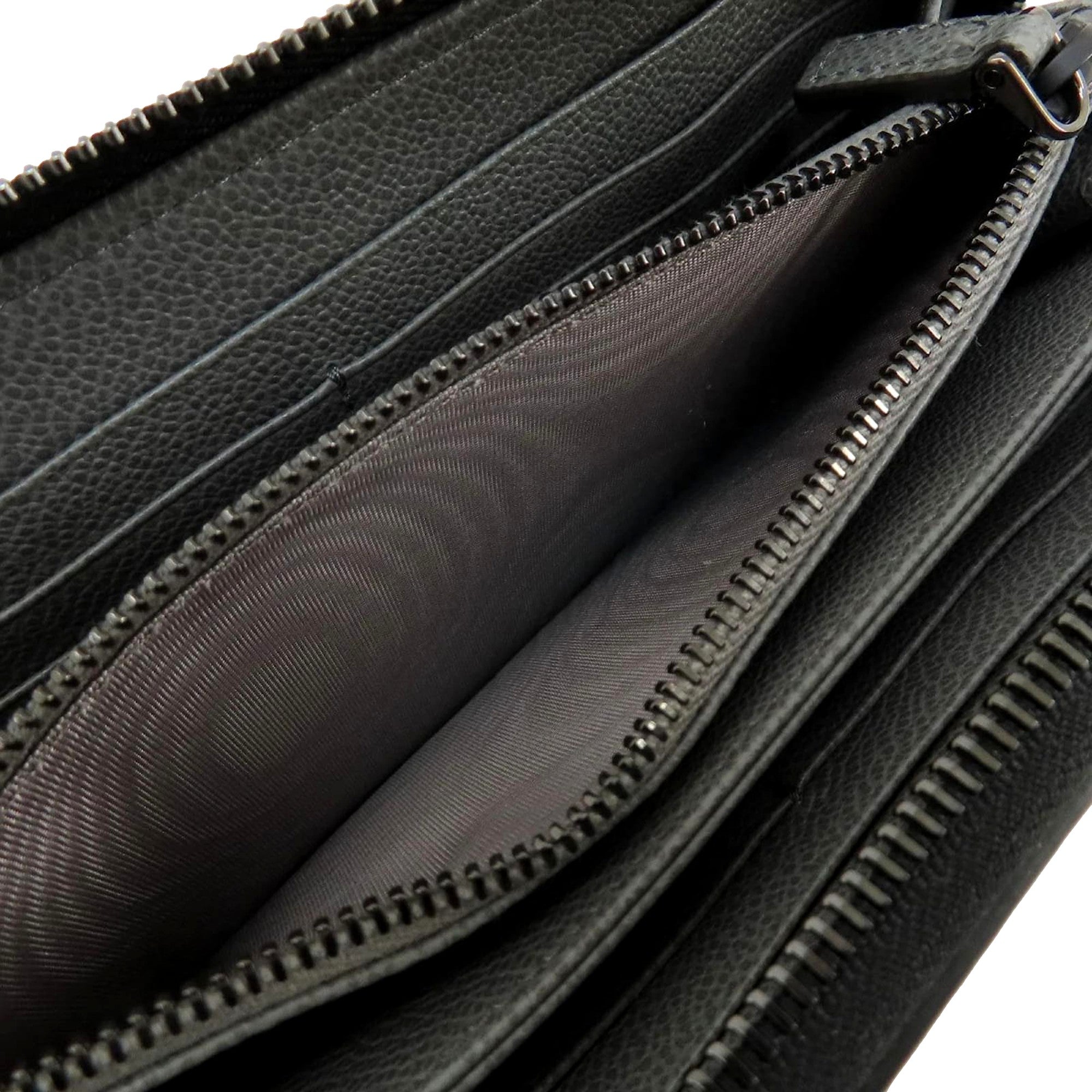 Prada Vitello Grain Long Black and Grey Zip Around Continental Wallet