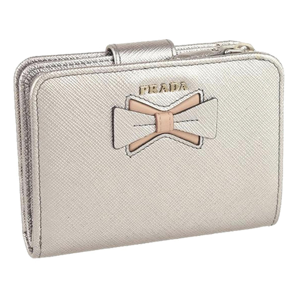 Prada Saffiano Leather Pirite and Cipria Gold Bow Wallet