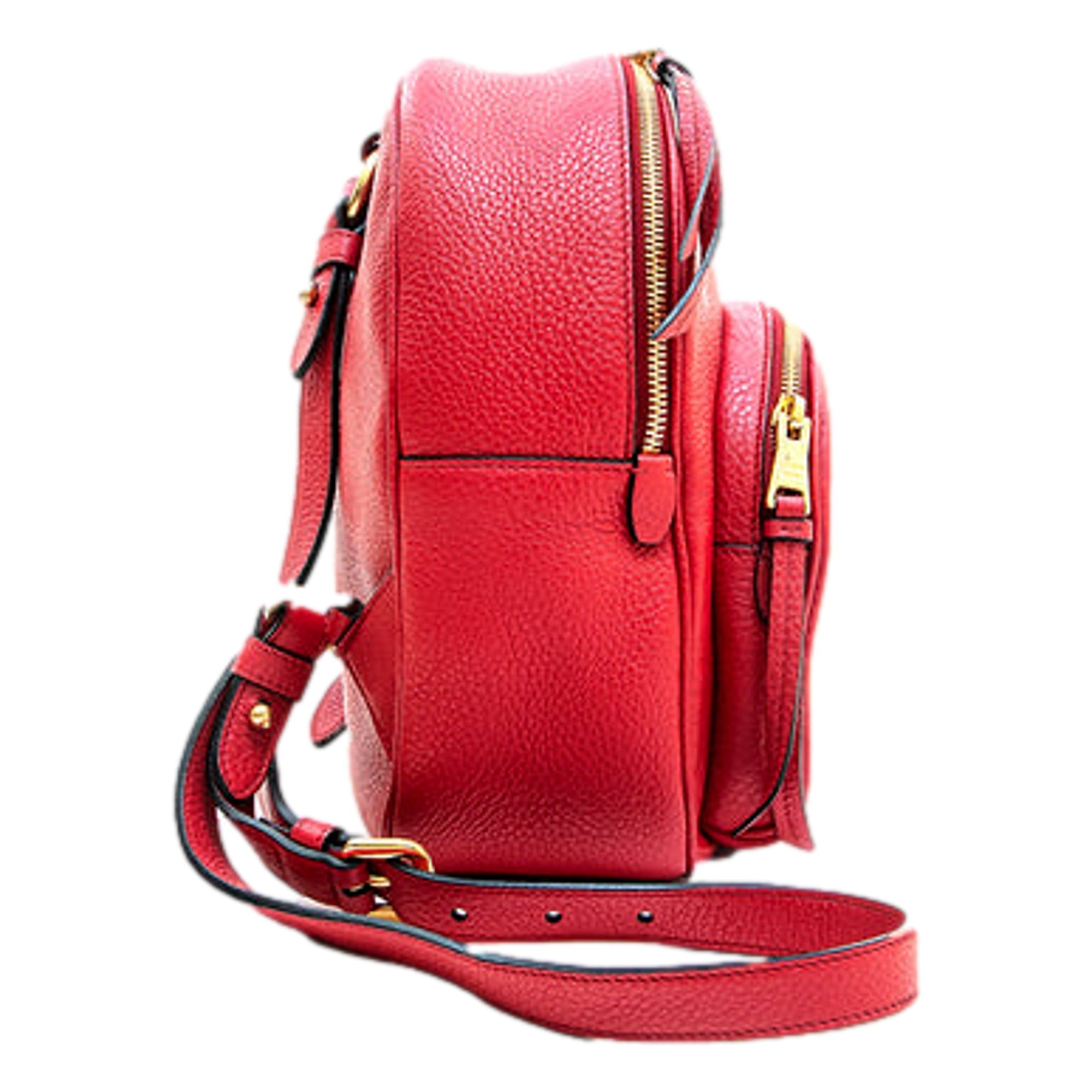Prada Vitello Daino Convertible Front Pocket Backpack Red Gold Hardware