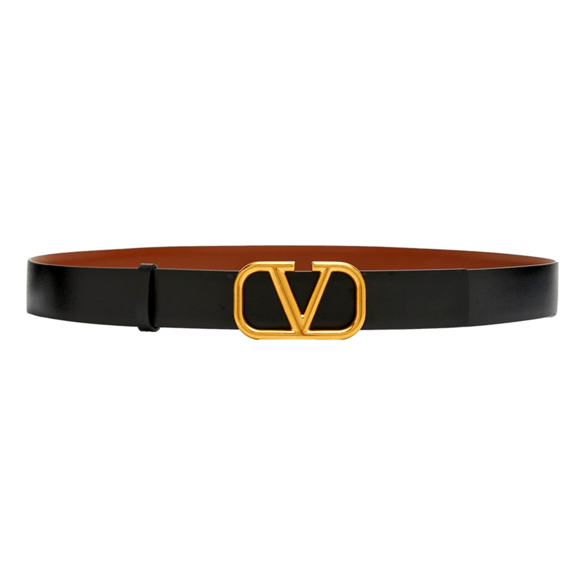Valentino Black Brown Reversible Vlogo Signature Belt In Glossy Calfskin 100/40