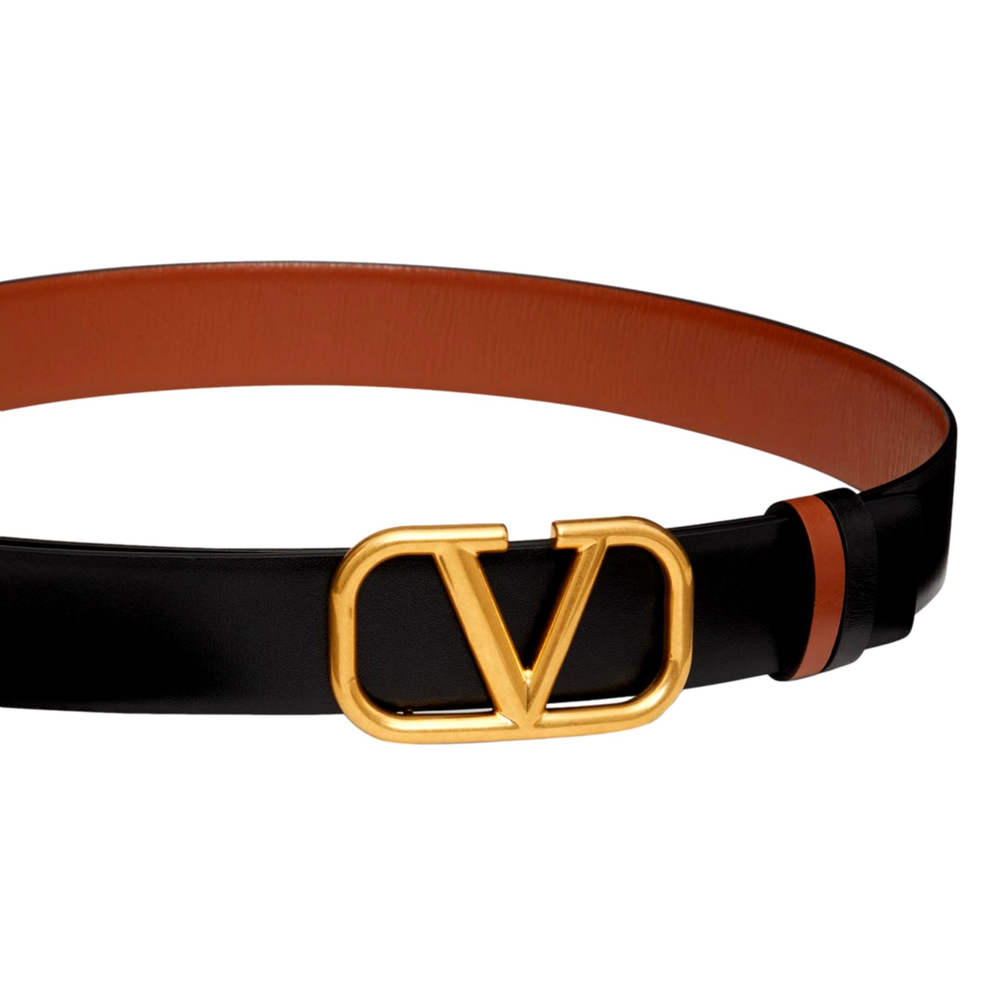 Valentino Black Brown Reversible Vlogo Signature Belt In Glossy Calfskin 100/40