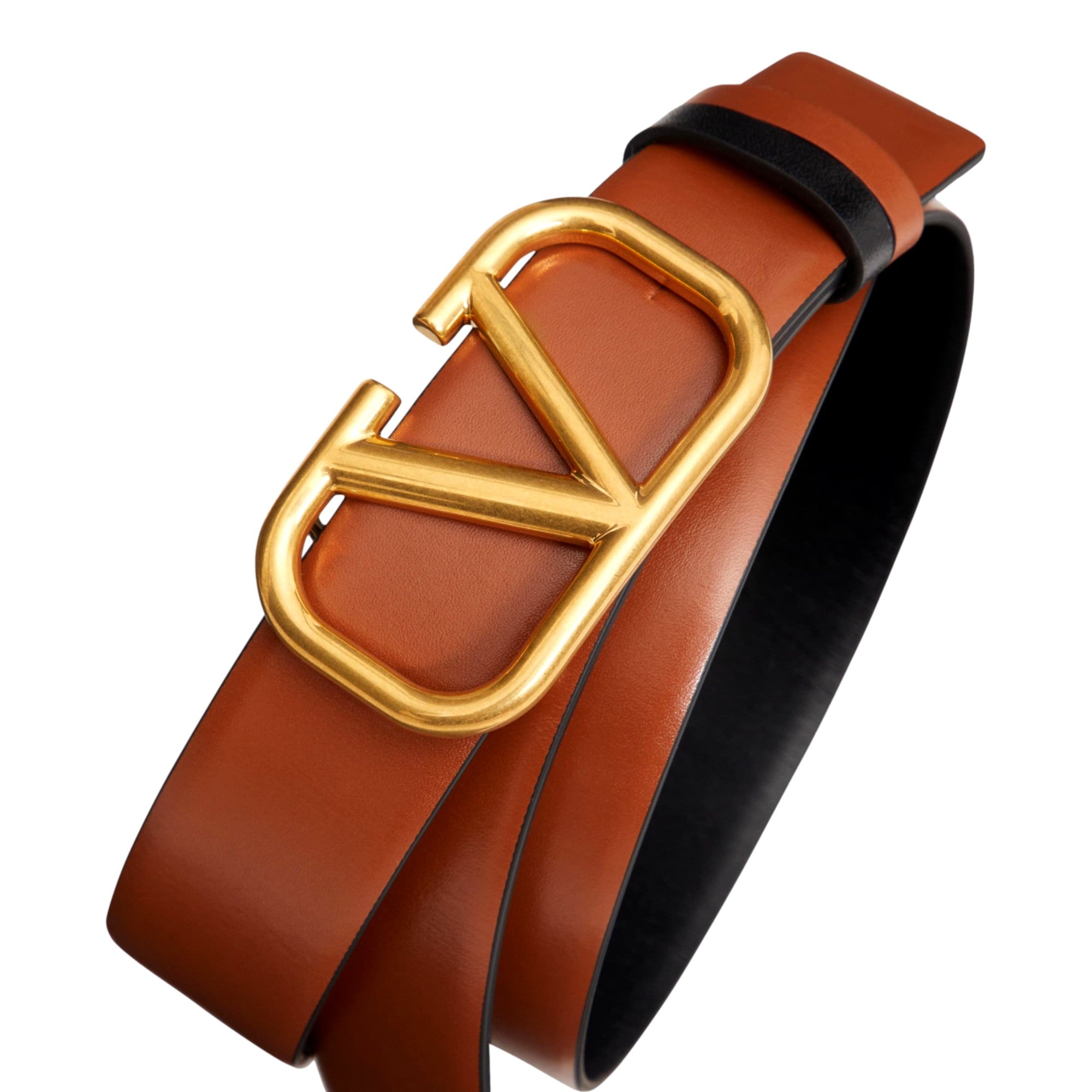 Valentino Black Brown Reversible Vlogo Signature Belt In Glossy Calfskin 100/40