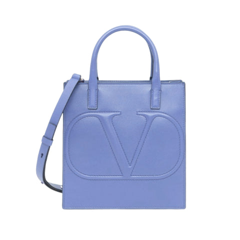 Valentino Garavani VLogo Walk Mini Crossbody Tote Bag Blue Calf Leather