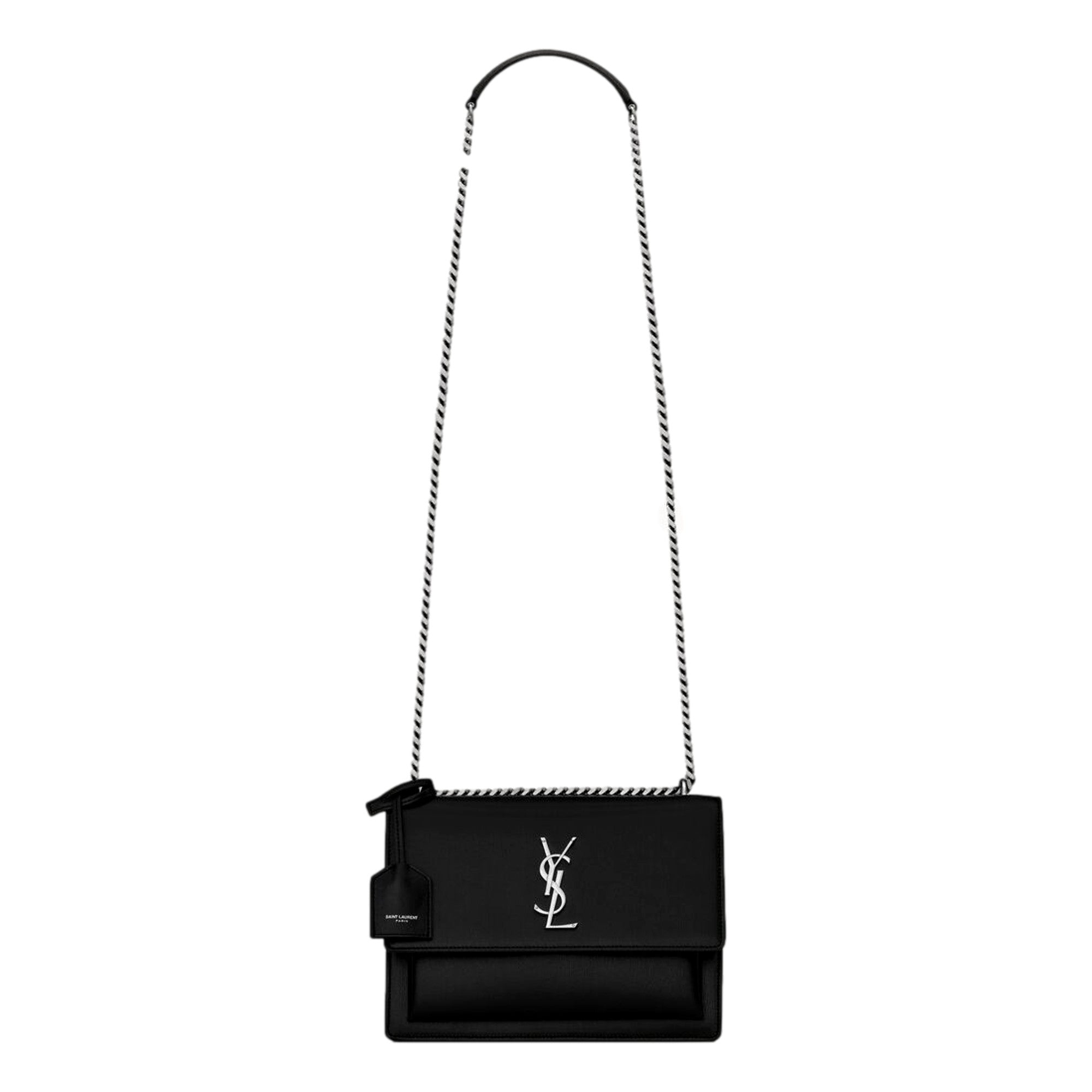 Saint Laurent Sunset Black Smooth Leather Chain Strap Handbag Crossbody
