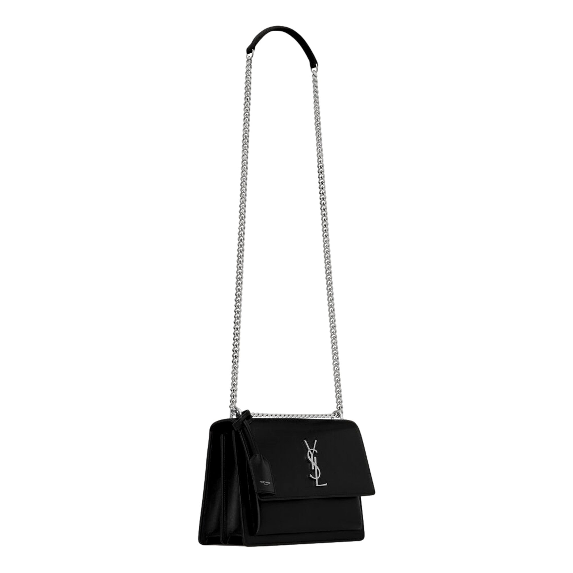 Saint Laurent Sunset Black Smooth Leather Chain Strap Handbag Crossbody