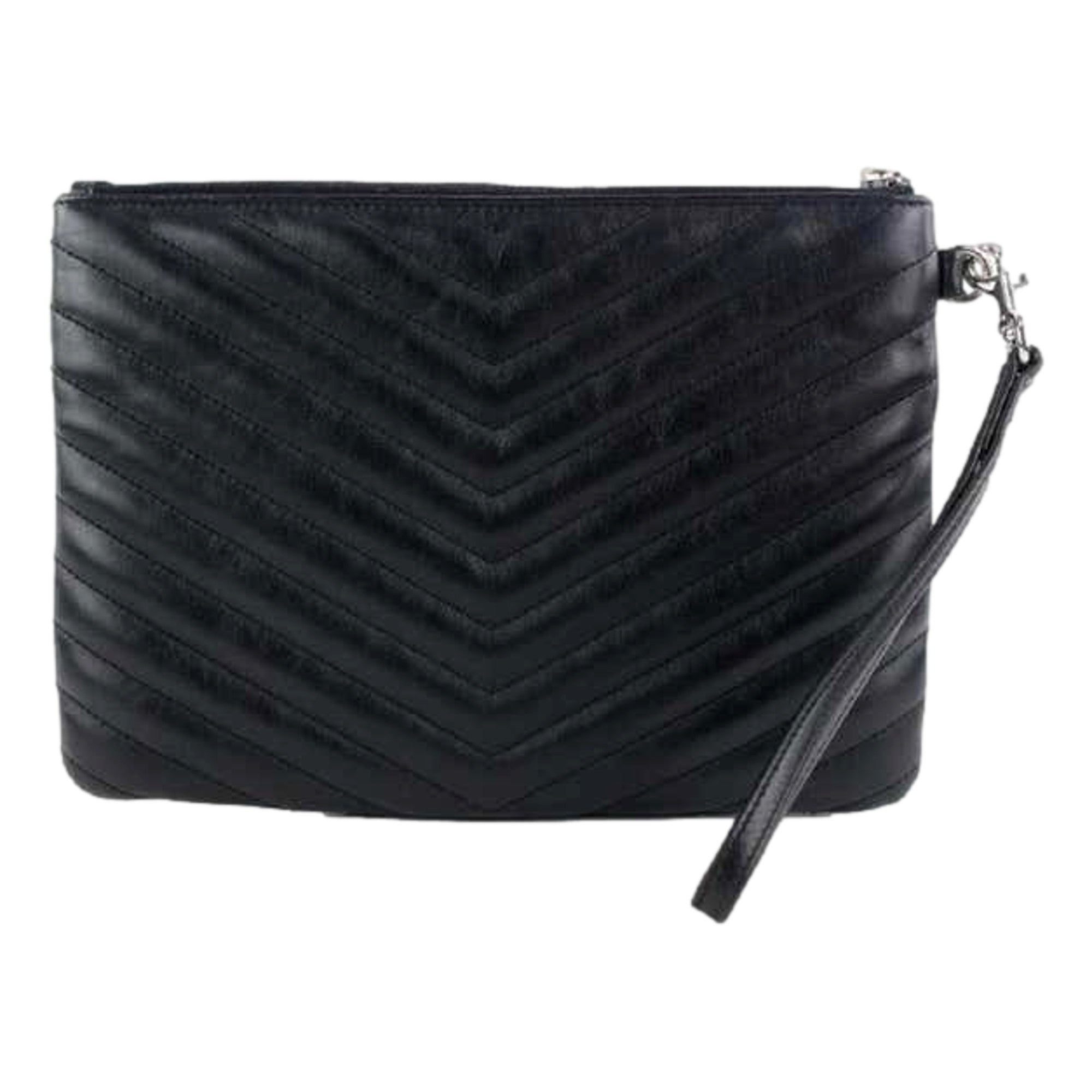 Saint Laurent YSL Black Calfskin Matelasse Chevron Monogram A5 Wristlet Clutch