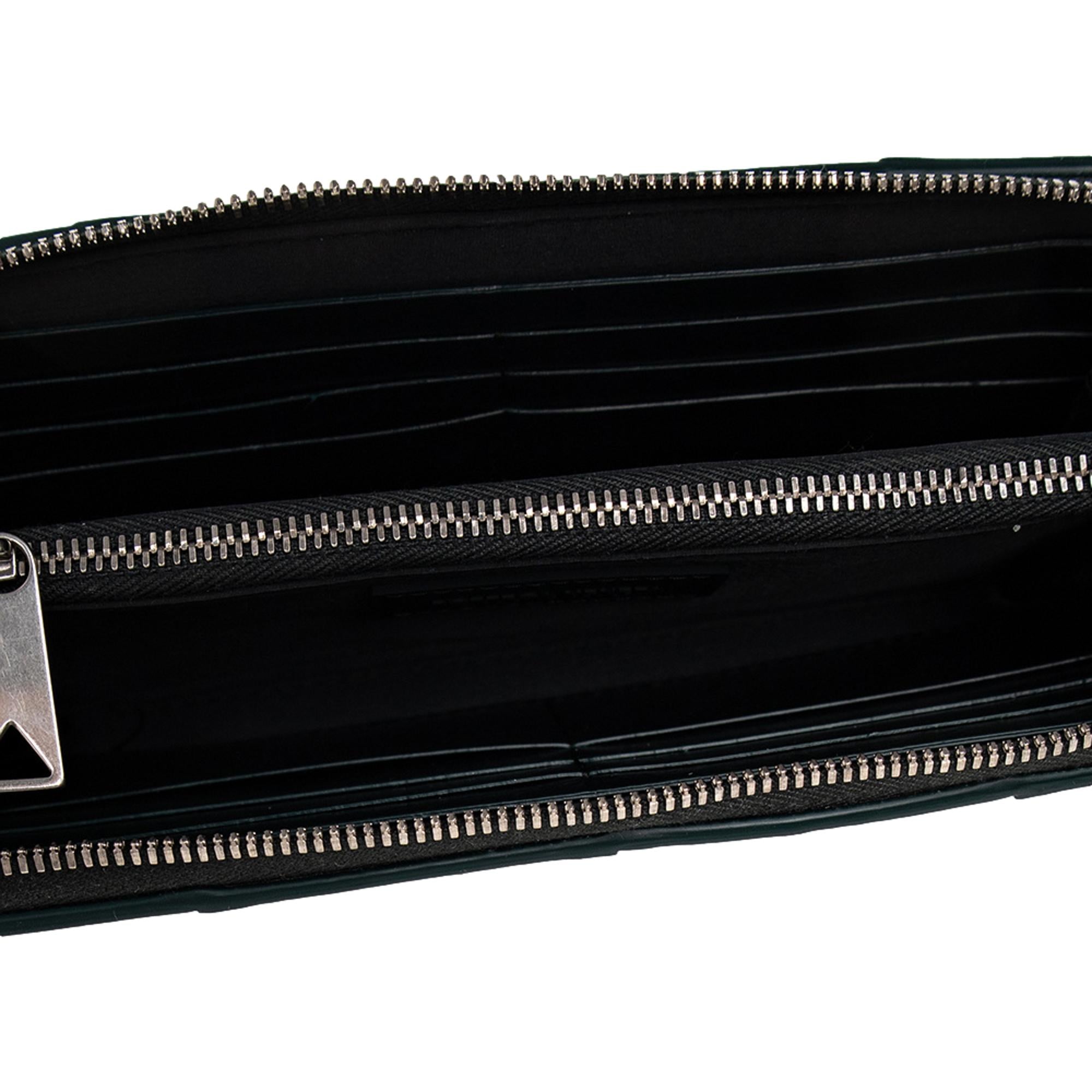 Bottega Veneta Intrecciato Cassette Black Leather Zip Around Continental Calfskin Wallet at_Queen_Bee_of_Beverly_Hills
