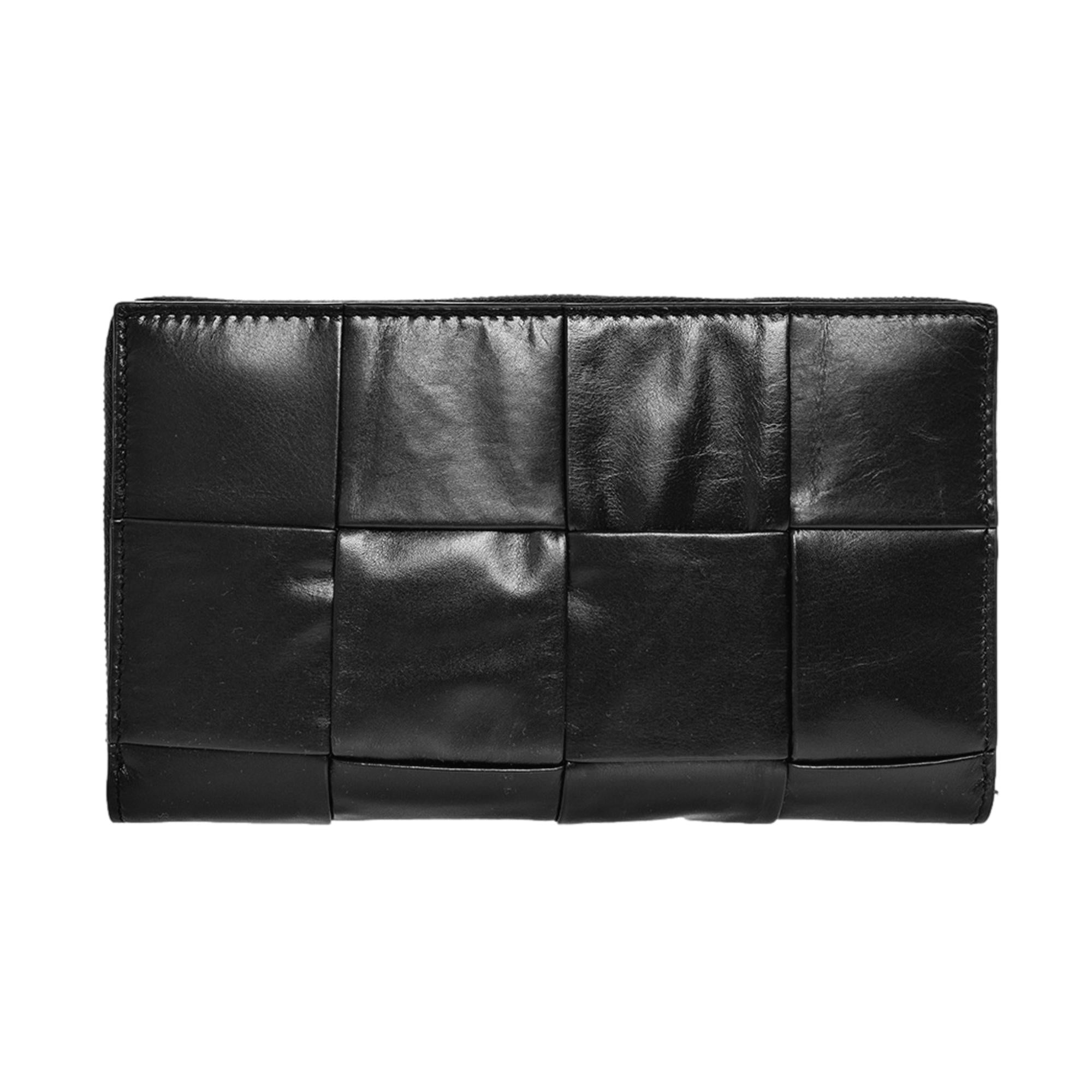 Bottega Veneta Intrecciato Cassette Black Leather Zip Around Continental Calfskin Wallet at_Queen_Bee_of_Beverly_Hills
