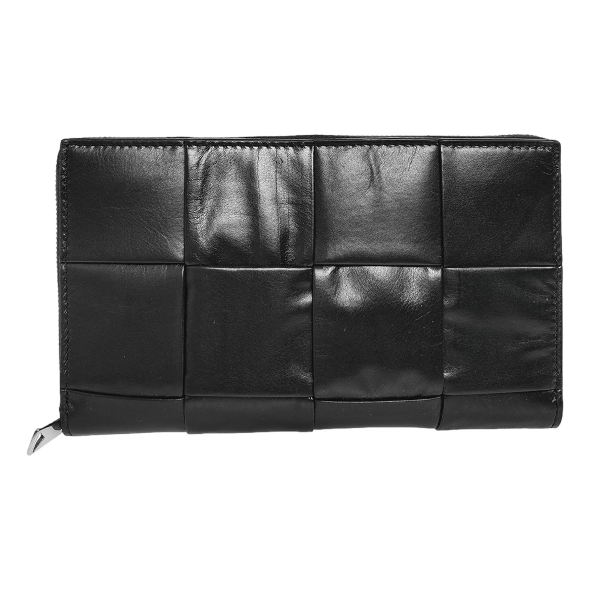 Bottega Veneta Intrecciato Cassette Black Leather Zip Around Continental Calfskin Wallet at_Queen_Bee_of_Beverly_Hills