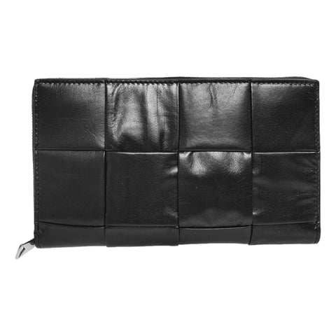Bottega Veneta Intrecciato Cassette Black Leather Zip Around Continental Calfskin Wallet at_Queen_Bee_of_Beverly_Hills