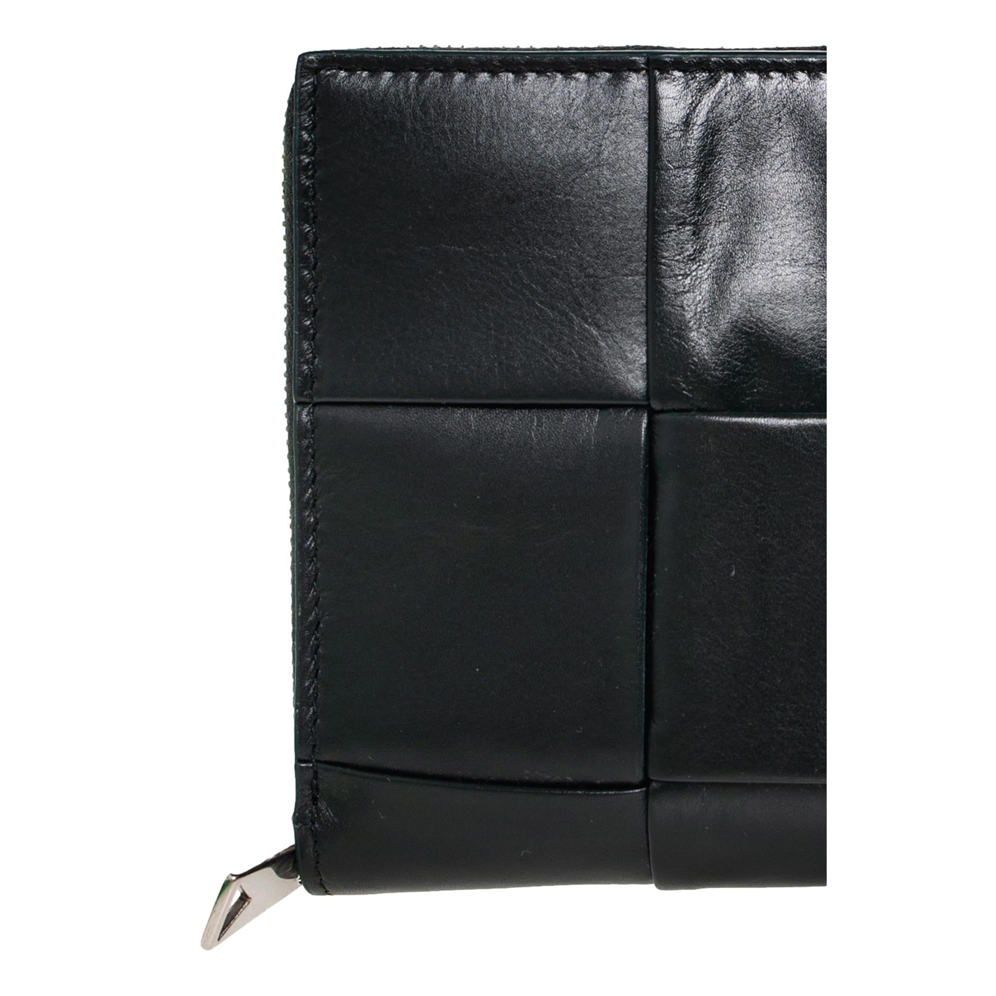 Bottega Veneta Intrecciato Cassette Black Leather Zip Around Continental Calfskin Wallet at_Queen_Bee_of_Beverly_Hills