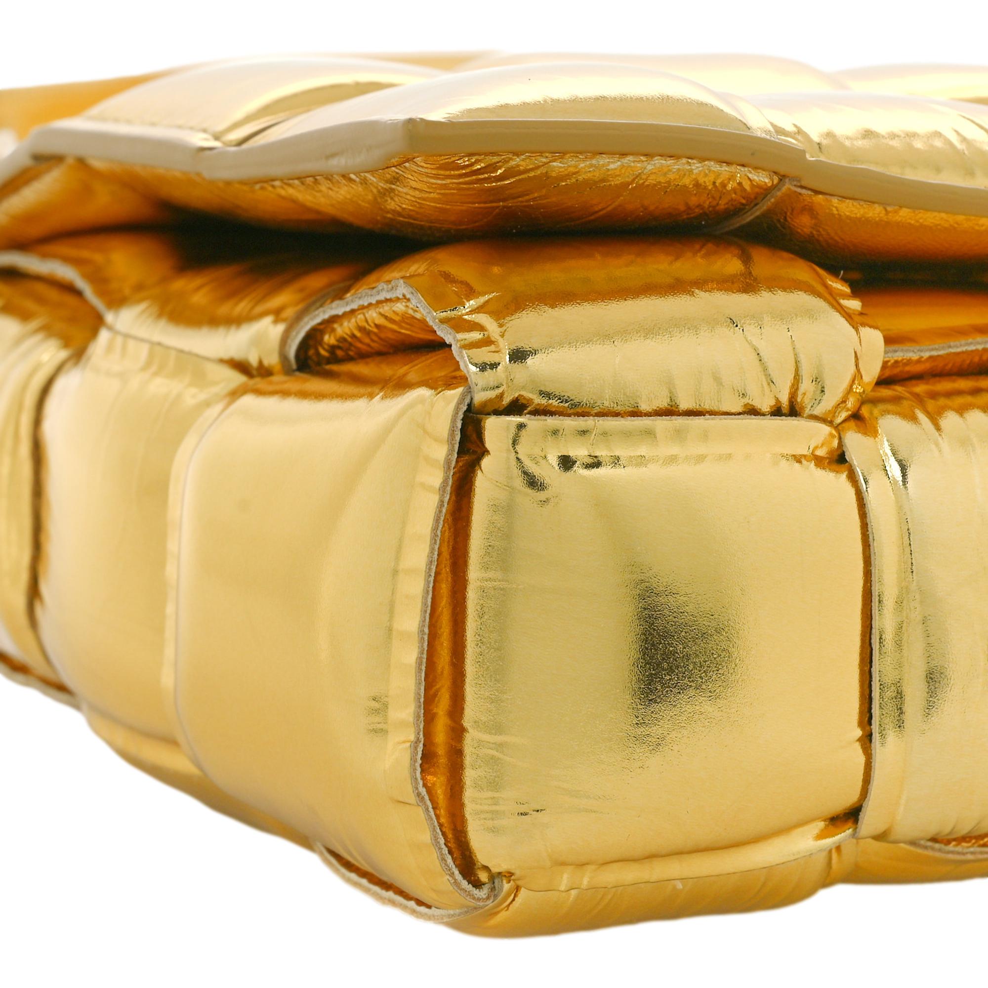Bottega Veneta Padded Cassette Metallic Gold Lambskin Crossbody Bag at_Queen_Bee_of_Beverly_Hills