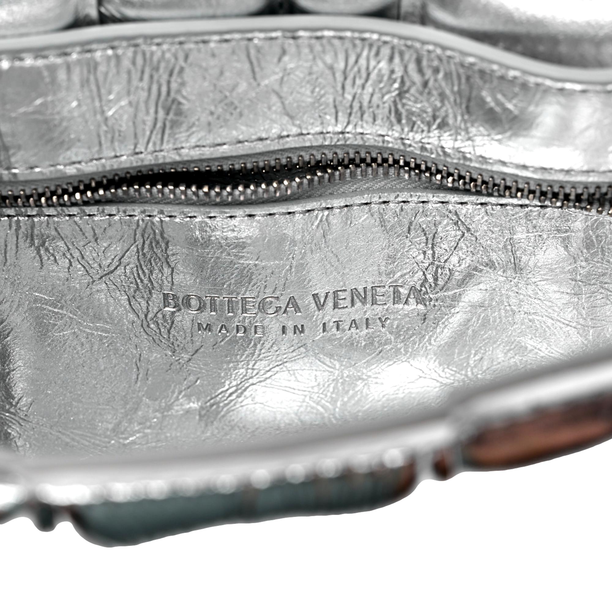 Bottega Veneta Padded Cassette Metallic Silver Lambskin Crossbody Bag at_Queen_Bee_of_Beverly_Hills