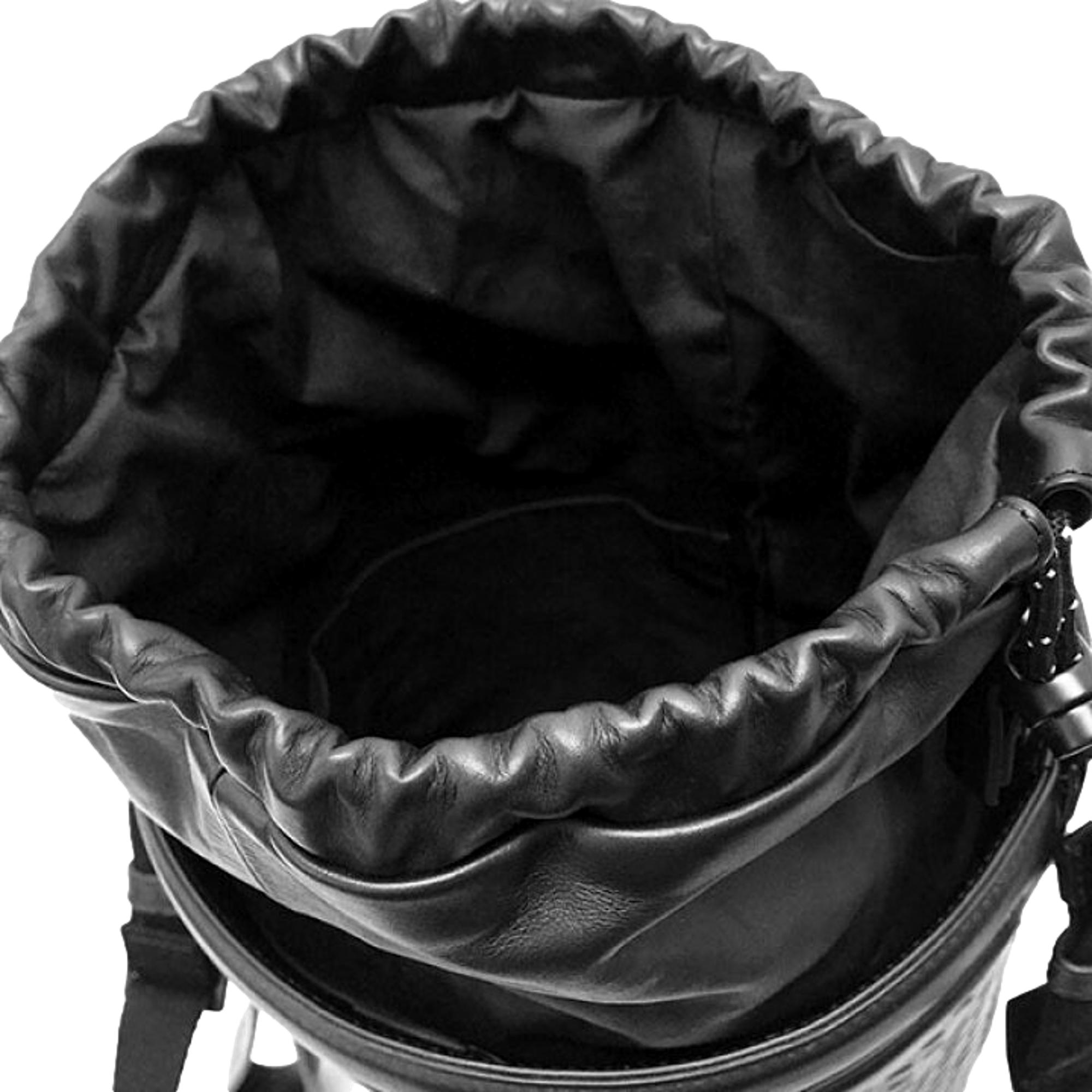 Bottega Veneta Perforated Black Leather Drawstring Bucket Bag at_Queen_Bee_of_Beverly_Hills