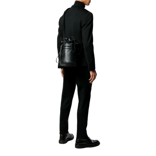 Bottega Veneta Perforated Black Leather Drawstring Bucket