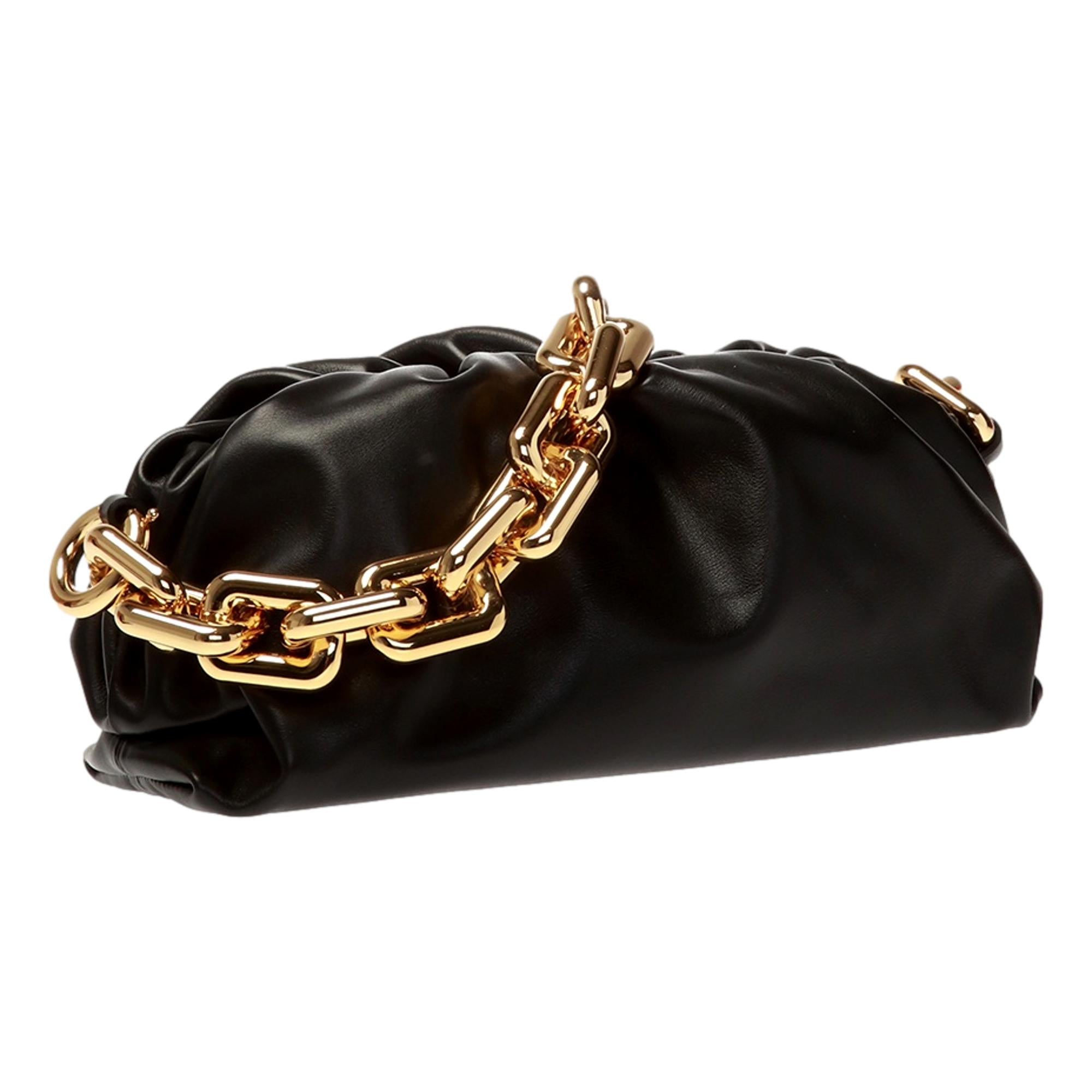 Bottega Veneta The Chain Pouch Black Calfskin Leather Shoulder Bag at_Queen_Bee_of_Beverly_Hills