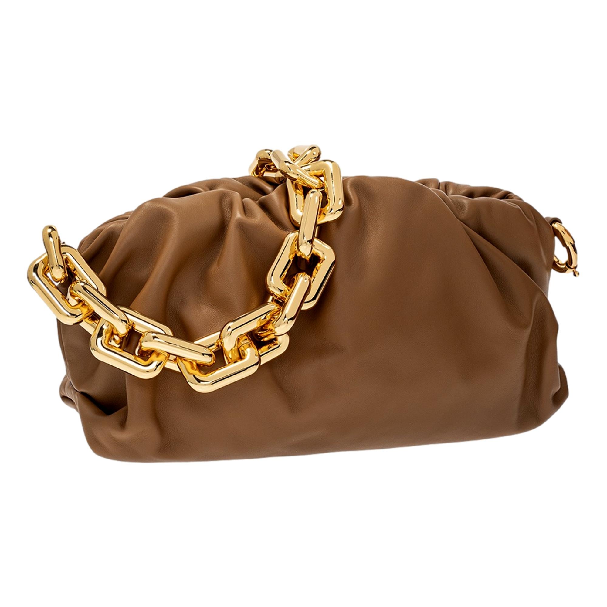 Bottega Veneta The Chain Pouch Brown Calfskin Leather Shoulder Bag at_Queen_Bee_of_Beverly_Hills