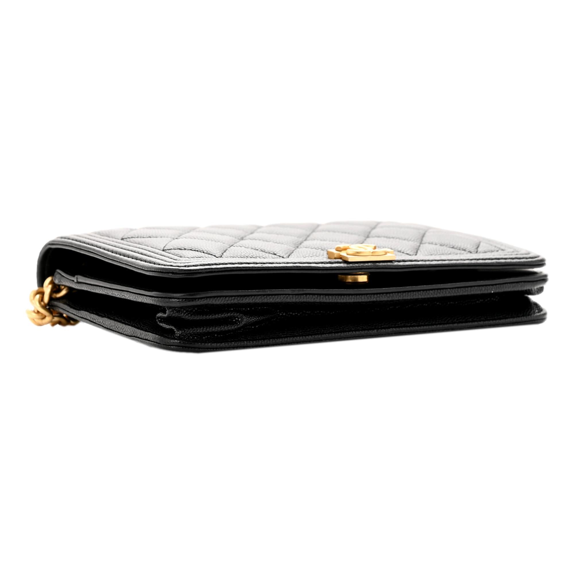 Chanel Boy Quilted Black Caviar Leather Wallet on Chain Crossbody Bag at_Queen_Bee_of_Beverly_Hills