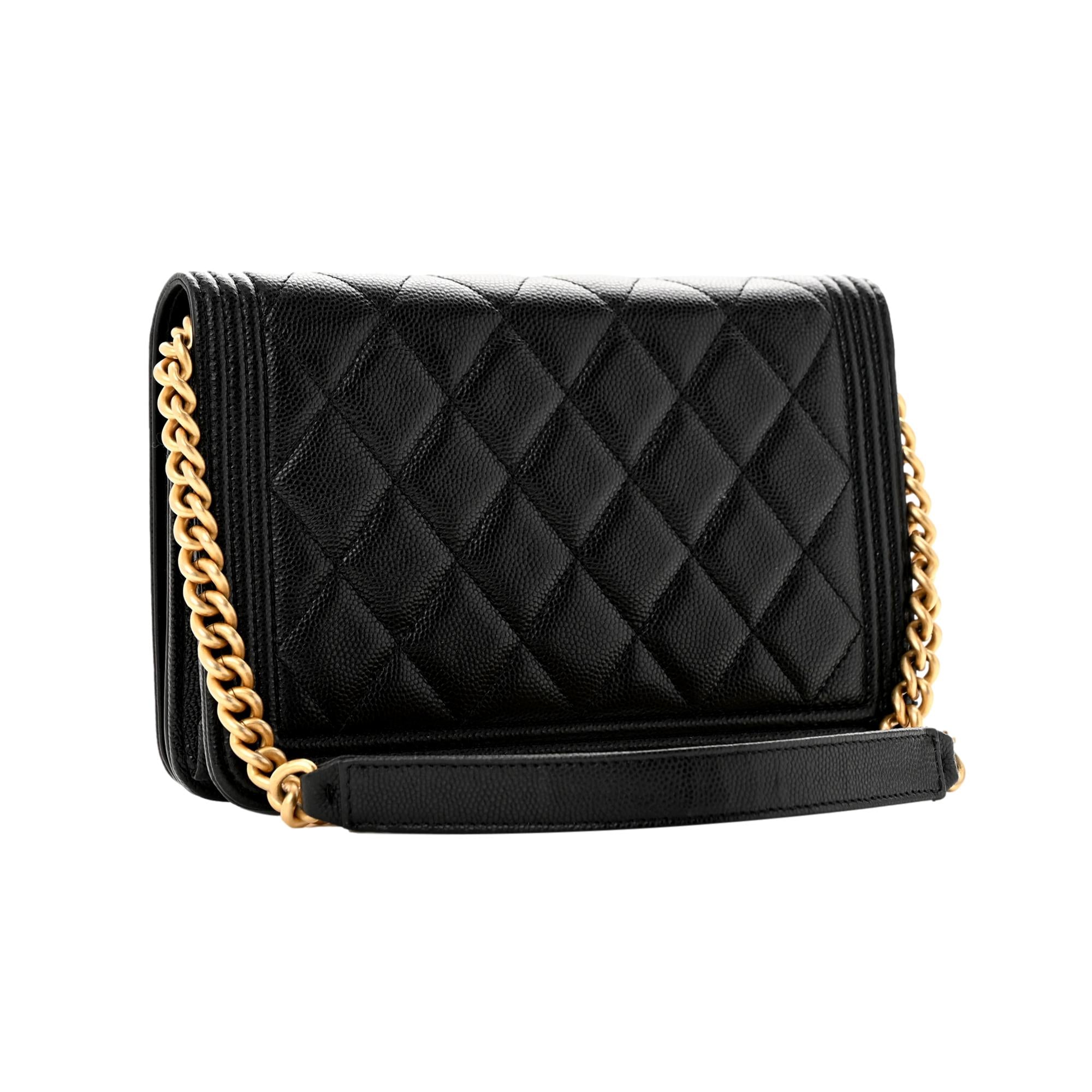 Chanel Boy Quilted Black Caviar Leather Wallet on Chain Crossbody Bag at_Queen_Bee_of_Beverly_Hills