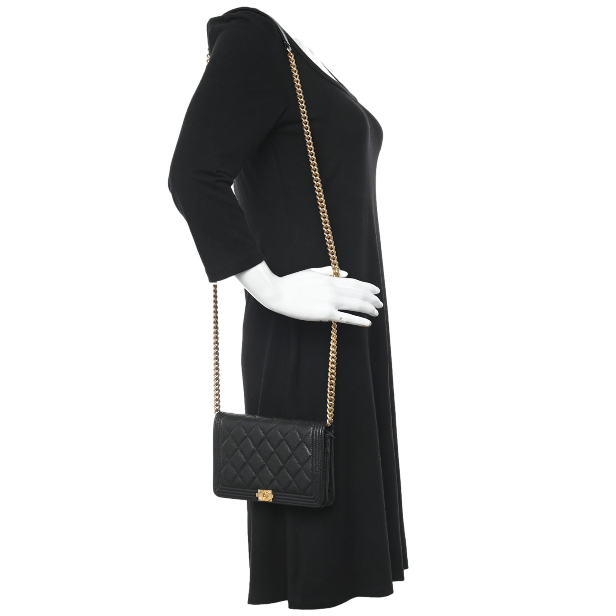 Chanel Boy Quilted Black Caviar Leather Wallet on Chain Crossbody Bag at_Queen_Bee_of_Beverly_Hills