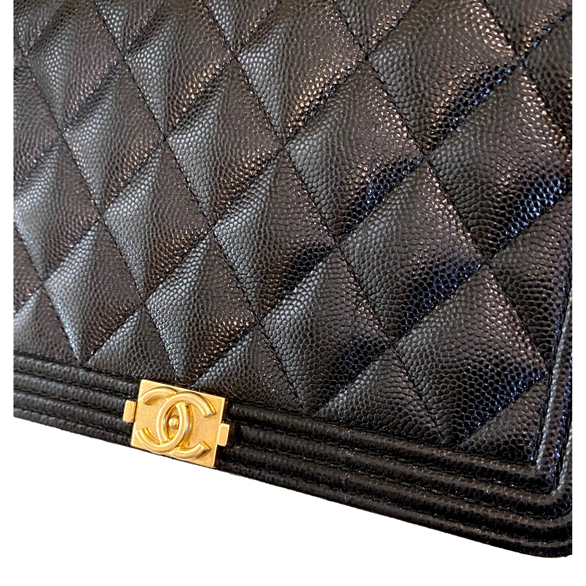 Chanel Boy Quilted Black Caviar Leather Wallet on Chain Crossbody Bag at_Queen_Bee_of_Beverly_Hills