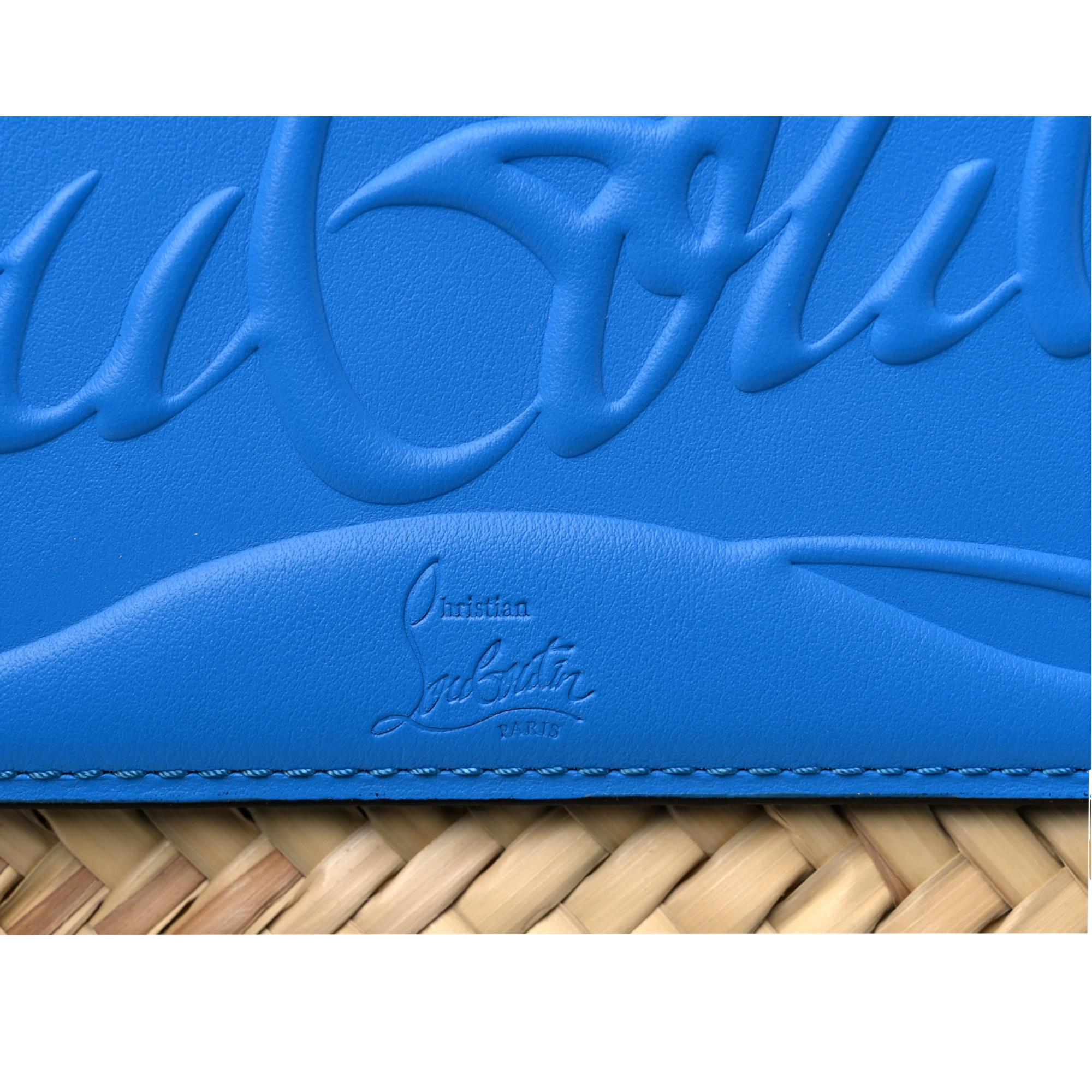 Christian Louboutin Loubishore Blue Leather Trim Straw Tote at_Queen_Bee_of_Beverly_Hills