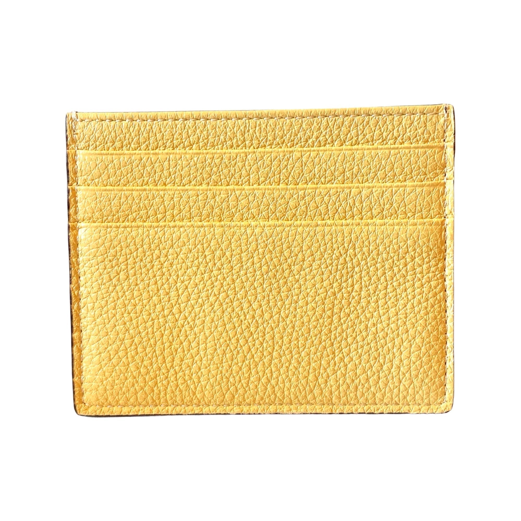 Fendi Baguette Grey and Yellow Grained Leather Card Case Wallet at_Queen_Bee_of_Beverly_Hills