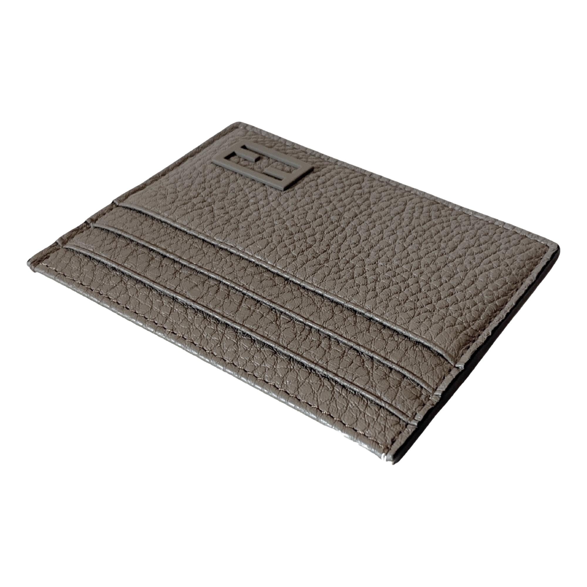 Fendi Baguette Grey and Yellow Grained Leather Card Case Wallet at_Queen_Bee_of_Beverly_Hills