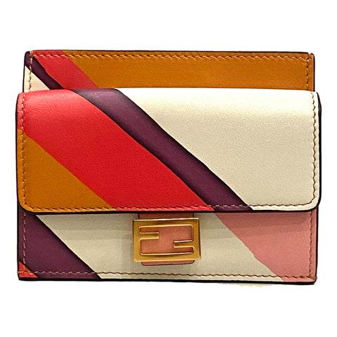 Fendi Baguette Hot Pink Stripe Leather Card Holder Wallet 8M0423 at_Queen_Bee_of_Beverly_Hills