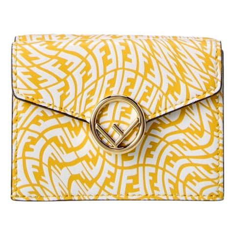 Fendi F is Fendi Yellow Leather Vertigo Print Small Trifold Wallet