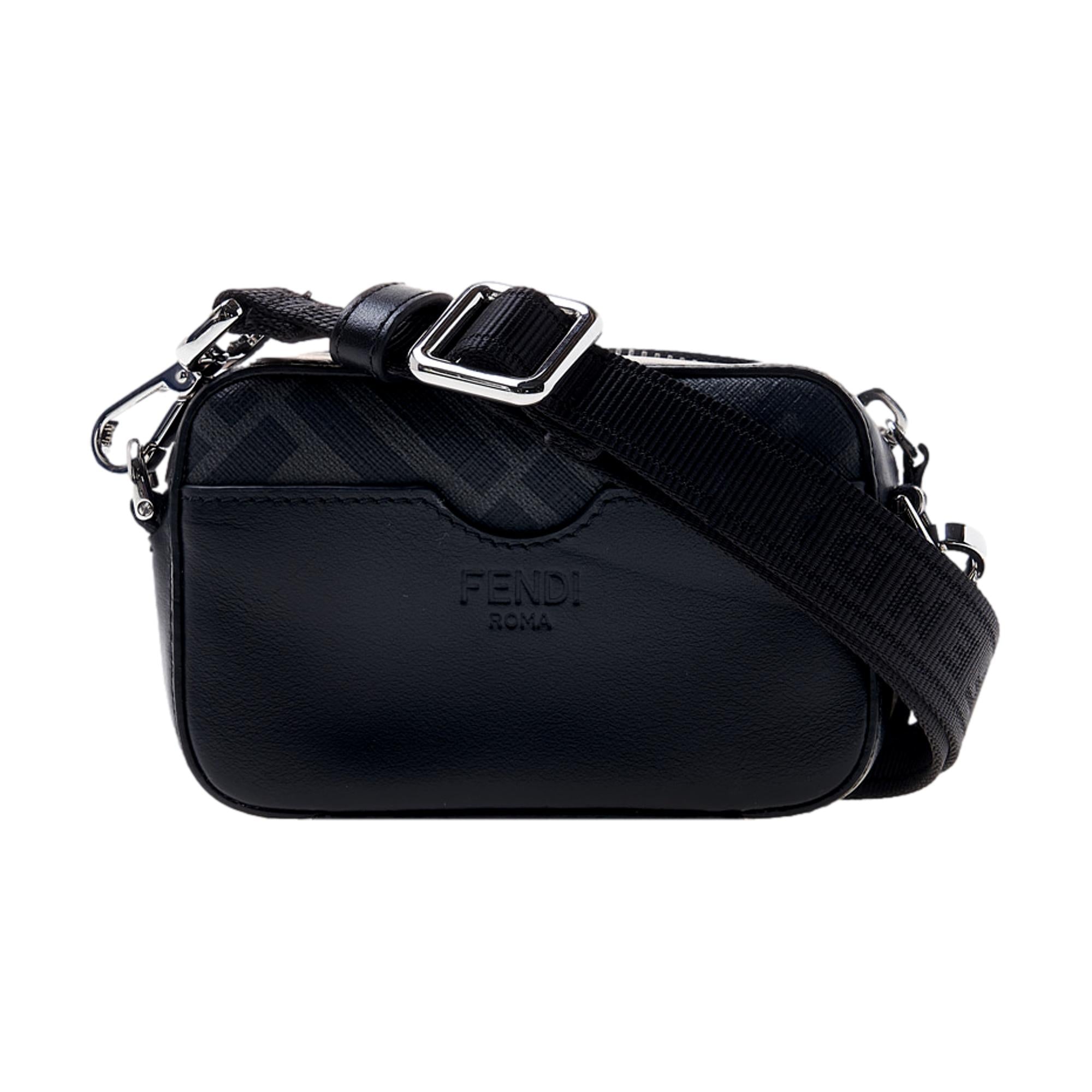 Fendi FF Diagonal Stripe Black Mini Camera Crossbody Bag at_Queen_Bee_of_Beverly_Hills