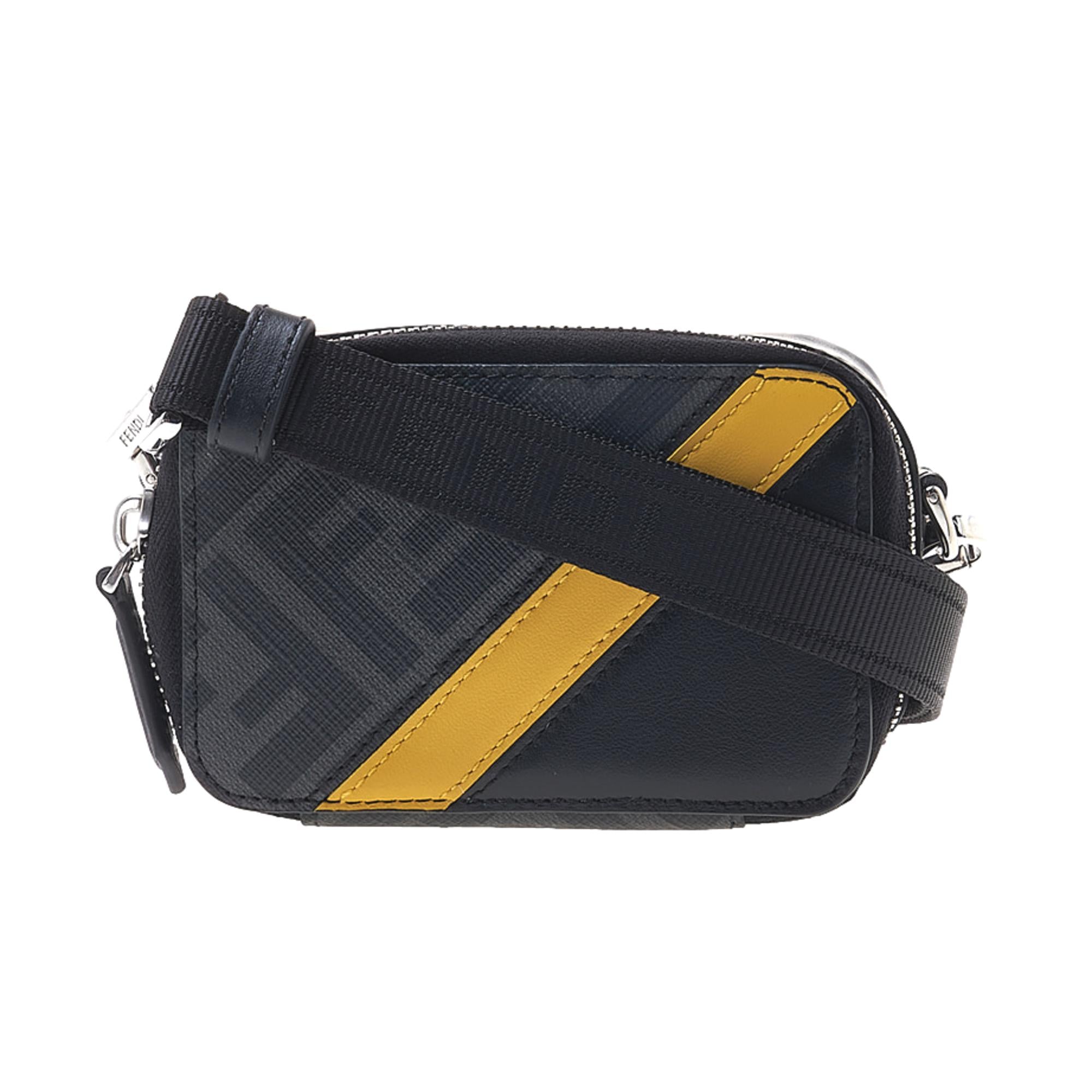 Fendi FF Diagonal Stripe Black Mini Camera Crossbody Bag at_Queen_Bee_of_Beverly_Hills