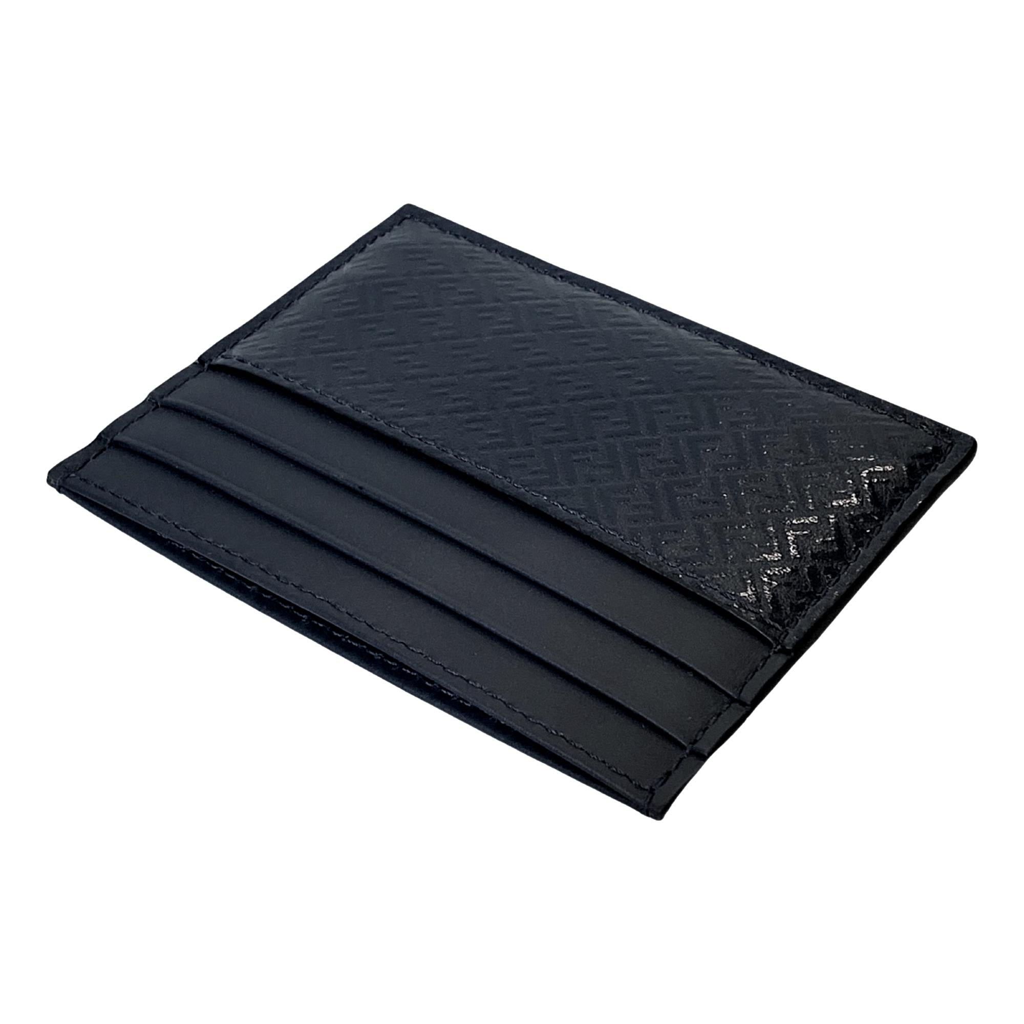 Fendi FF Logo Embossed Dark Navy Leather Card Case at_Queen_Bee_of_Beverly_Hills